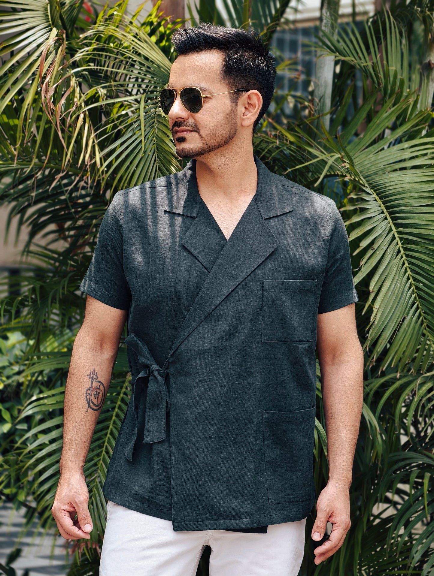 Men’s Wrapped Jacket-Style Shirt – Dark Green