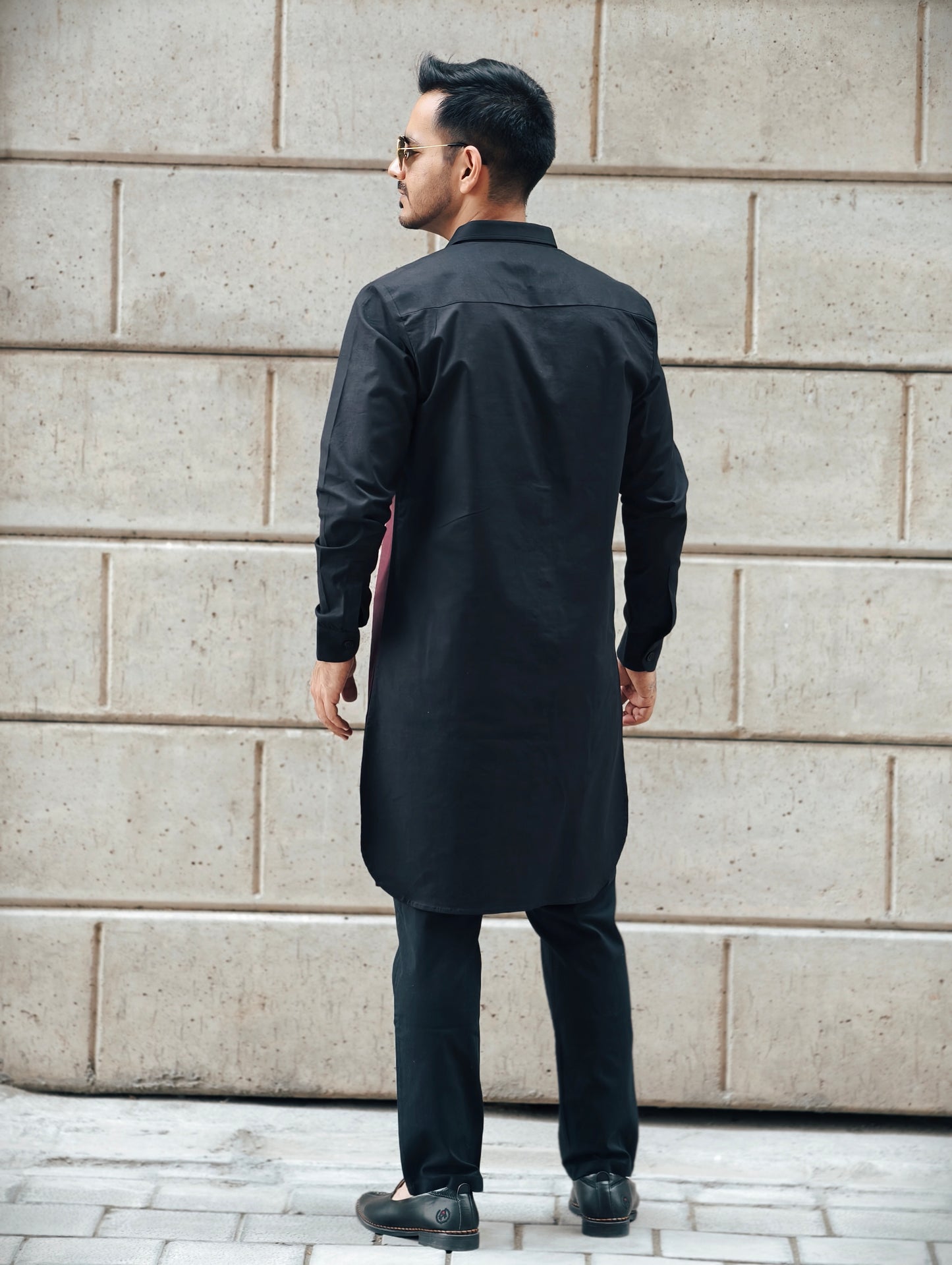 Men’s Dual-Tone Longline Shirt and Pajama Pants– Maroon & Black Designer Fusion