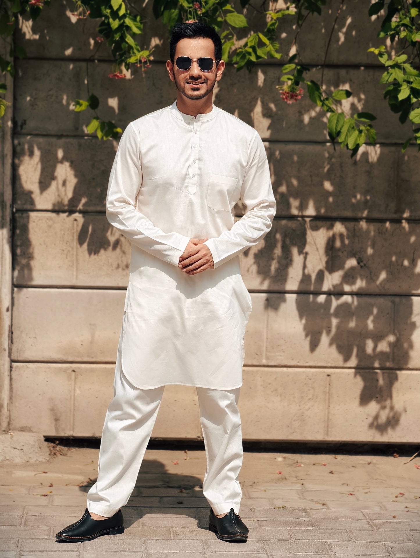 Off White Mandarin Premium Cotton Kurta Pajama
