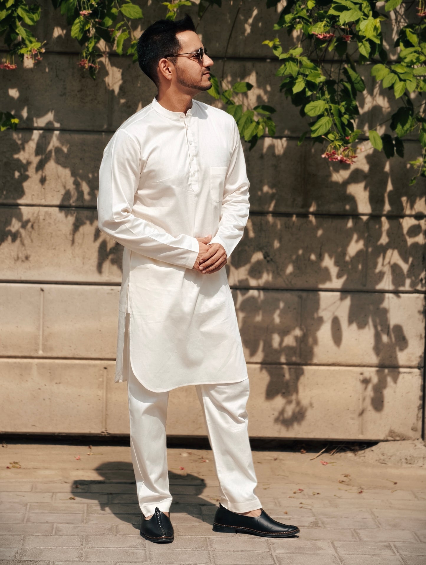 Off White Mandarin Premium Cotton Kurta Pajama
