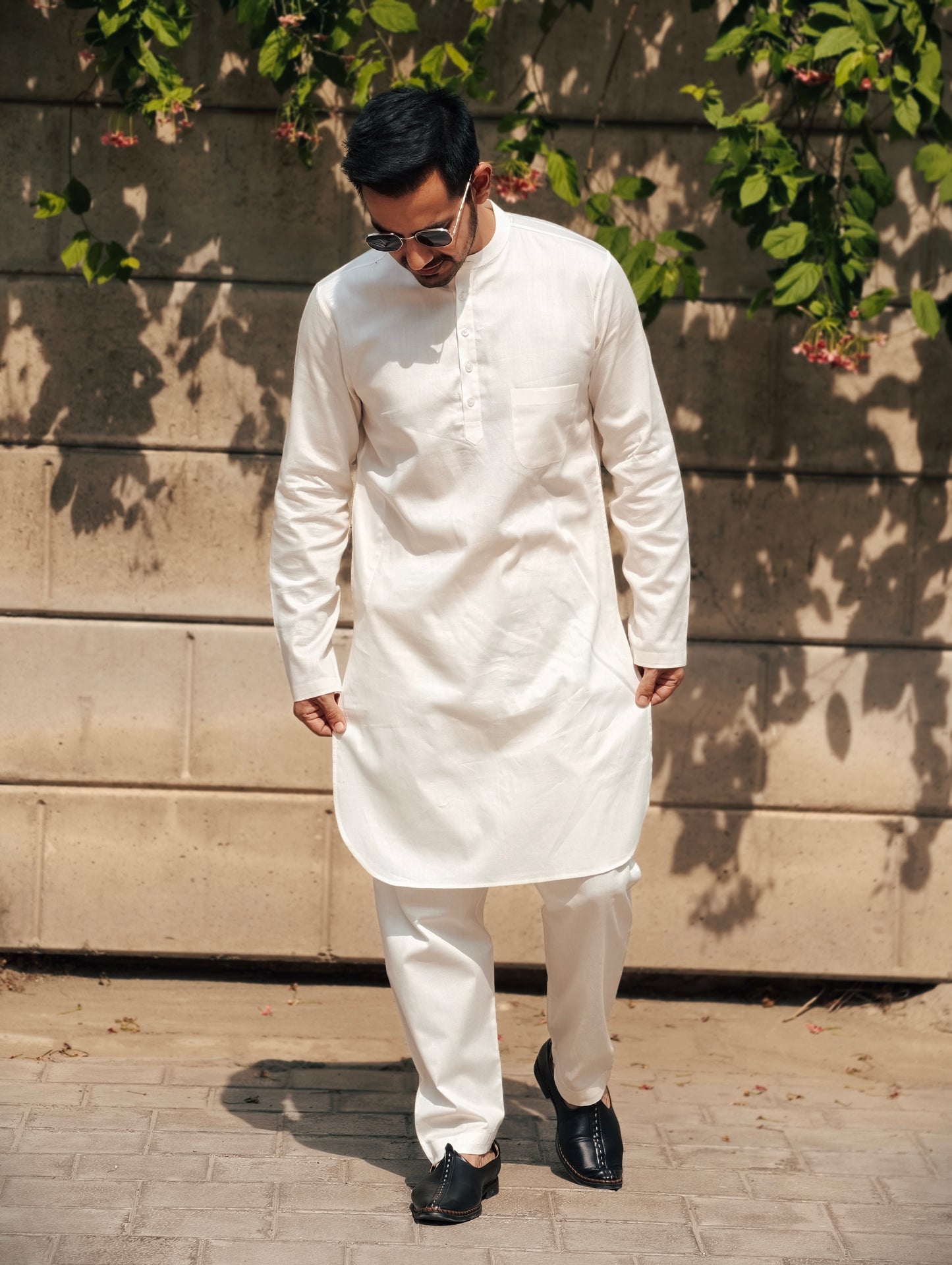 Off White Mandarin Premium Cotton Kurta Pajama