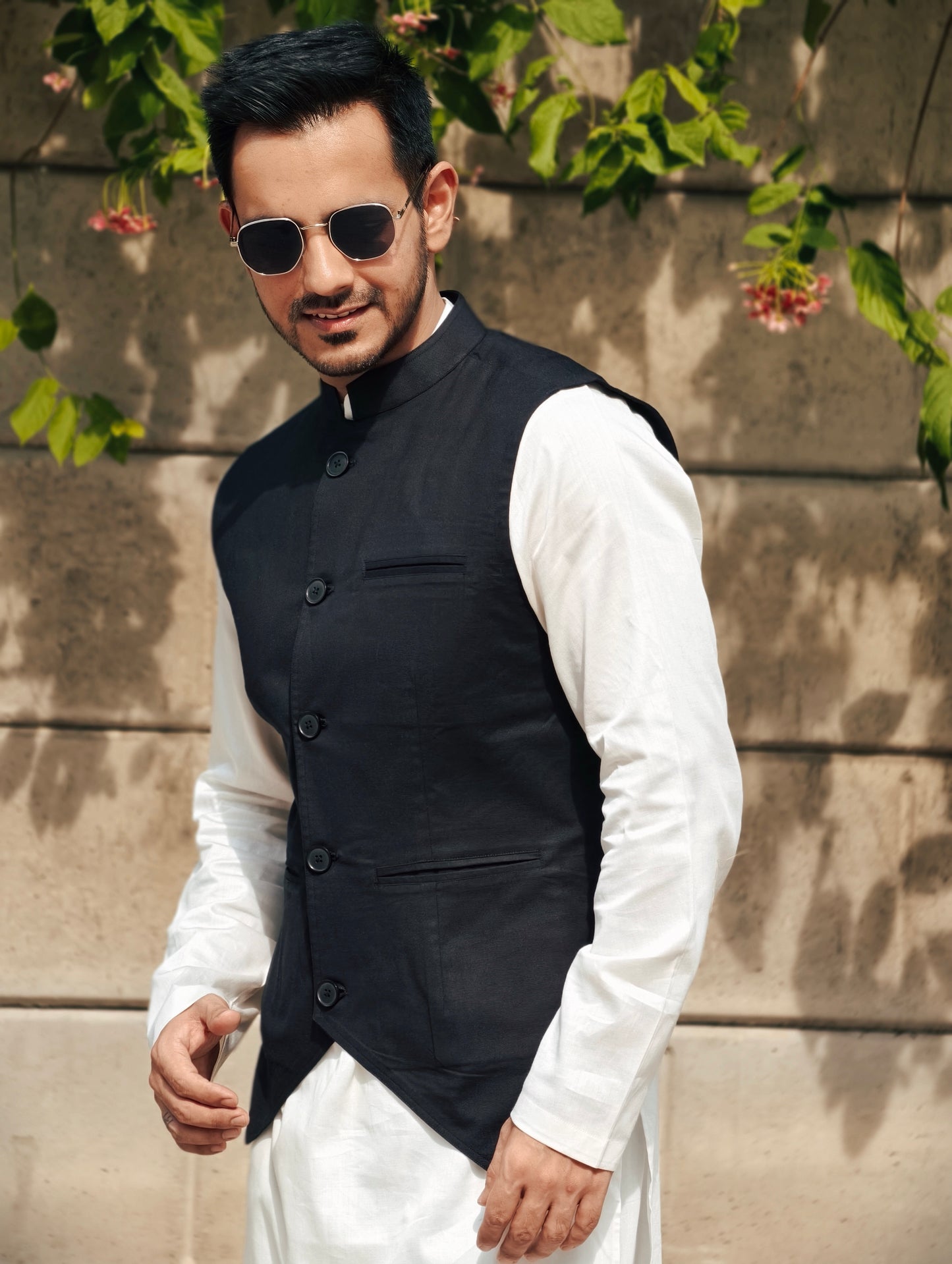 Men’s Classic Black Mandarin-Collar Nehru Jacket