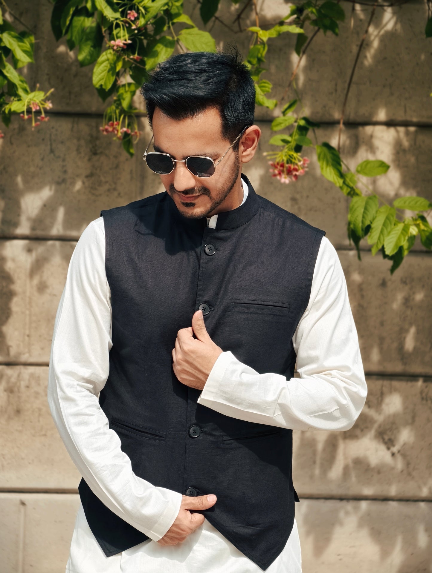 Men’s Classic Black Mandarin-Collar Nehru Jacket