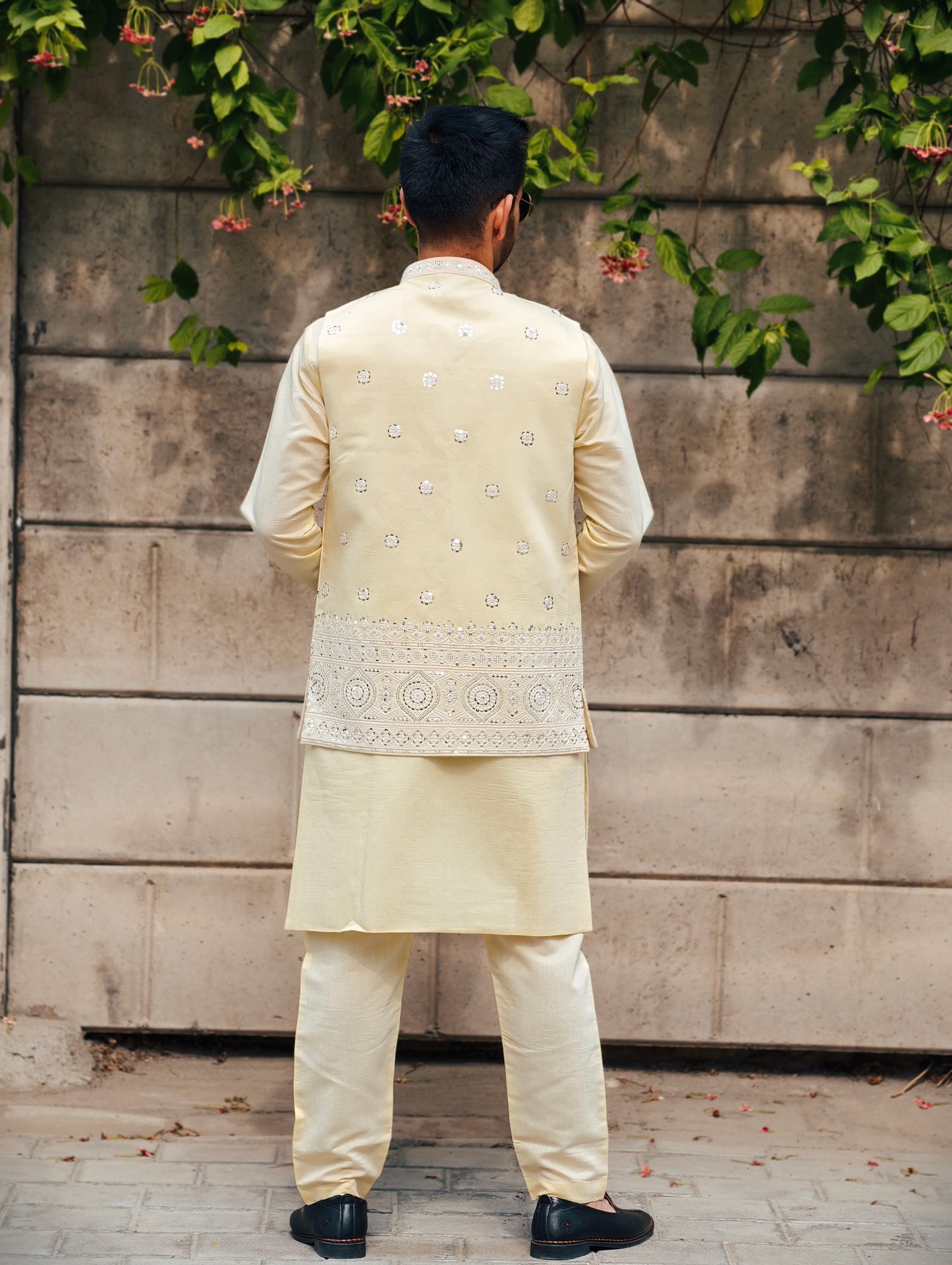 Regal Cream Embroidered Kurta Set with Jacket – Luxe Heritage Collection