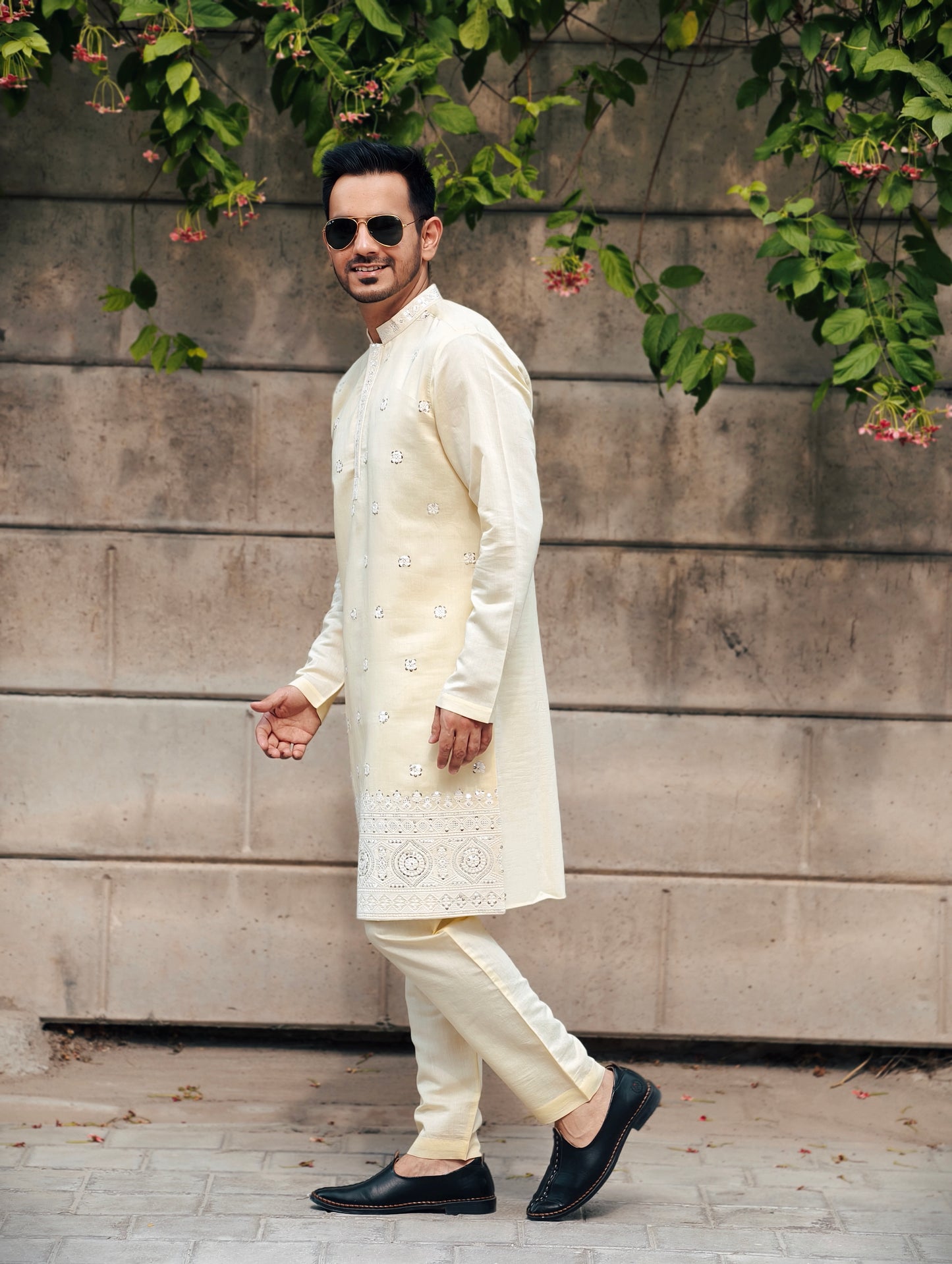 Regal Cream Embroidered Kurta Set with Jacket – Luxe Heritage Collection