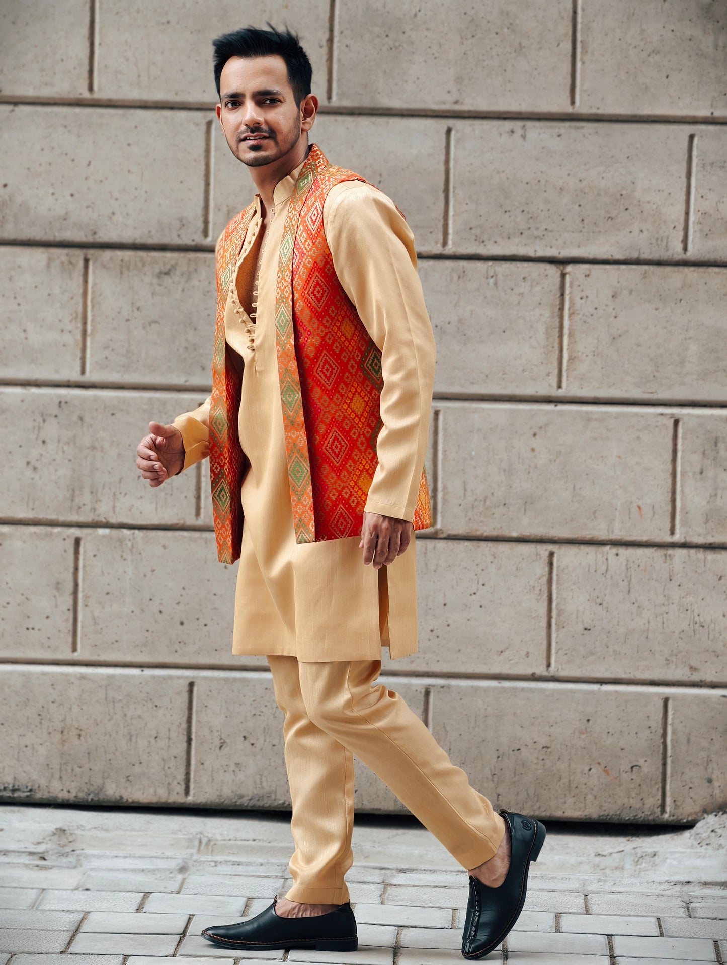 Men's Regal Gold Raw Silk Kurta Pajama