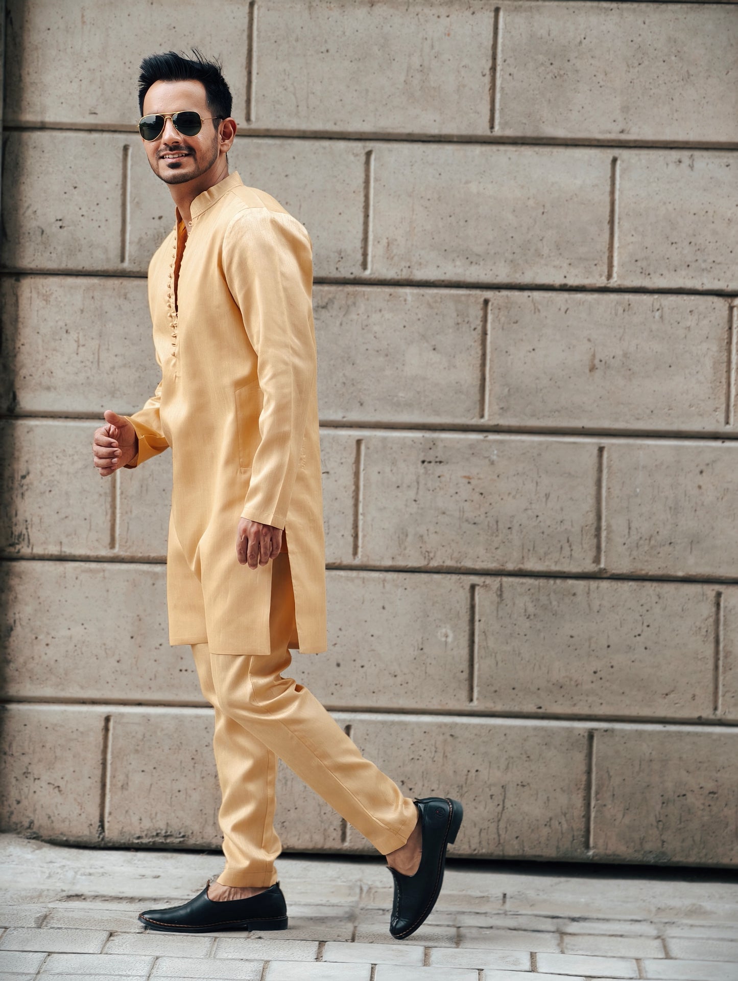 Men's Regal Gold Raw Silk Kurta Pajama