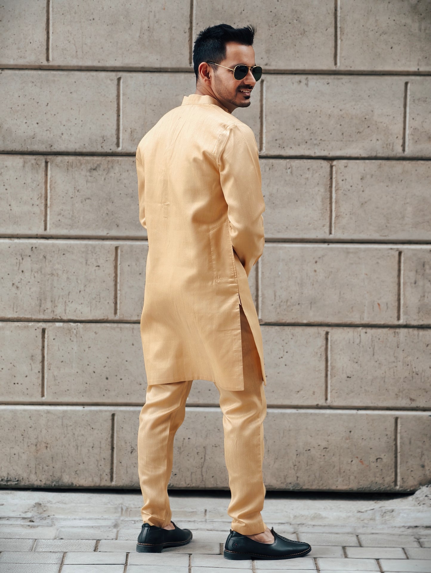 Men's Regal Gold Raw Silk Kurta Pajama