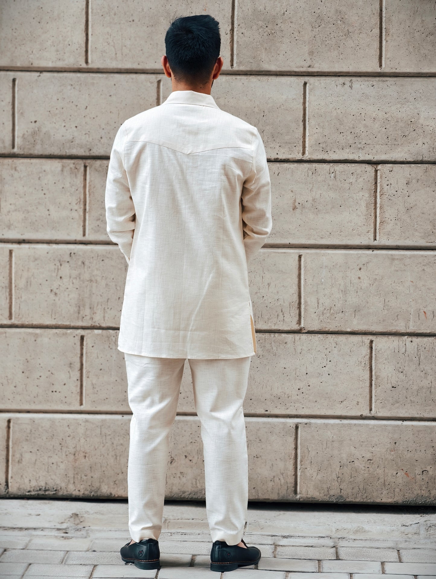 Light Beige Kurta-Pajama with Pocket Detailing