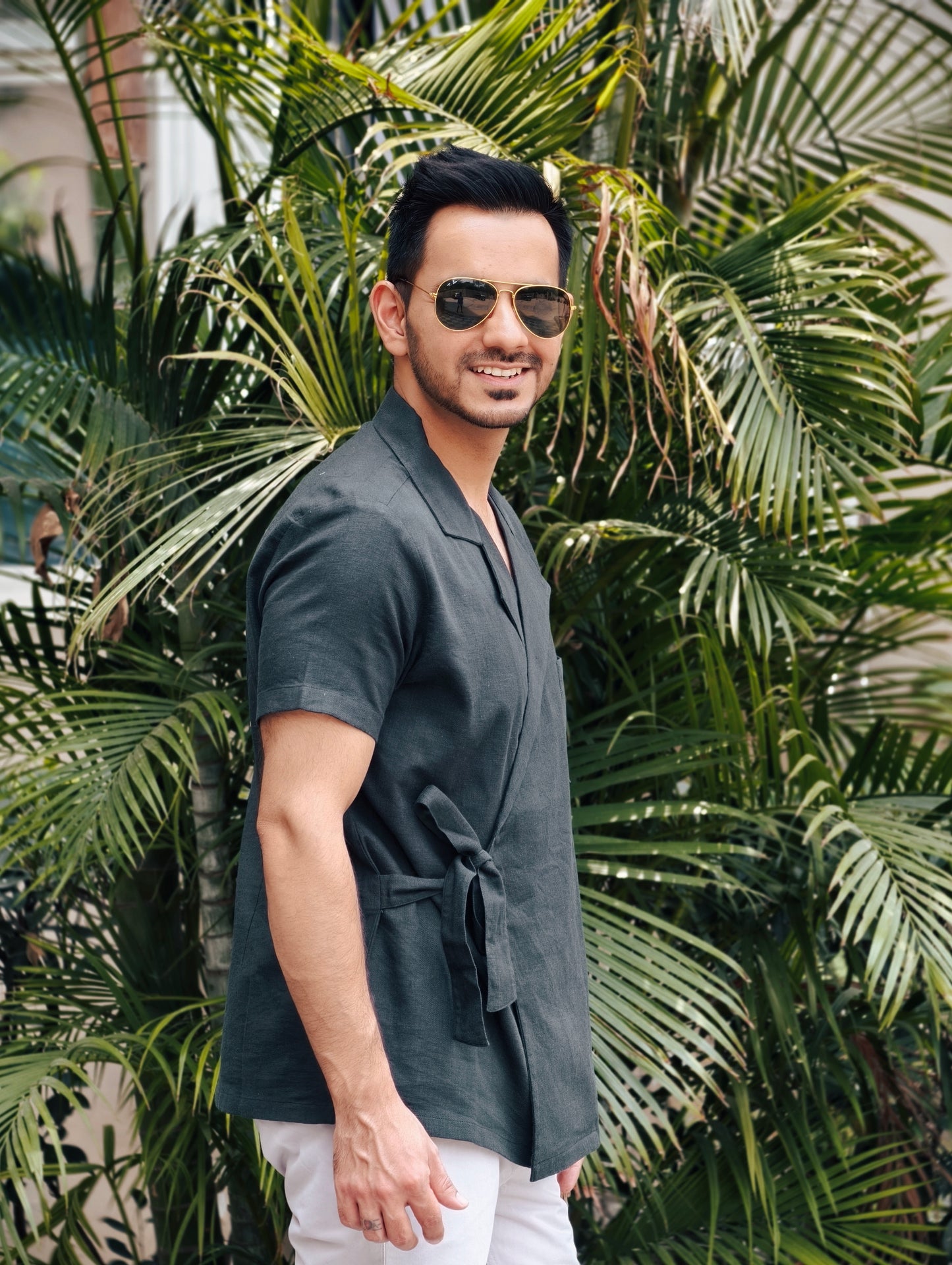 Men’s Wrapped Jacket-Style Shirt – Dark Green
