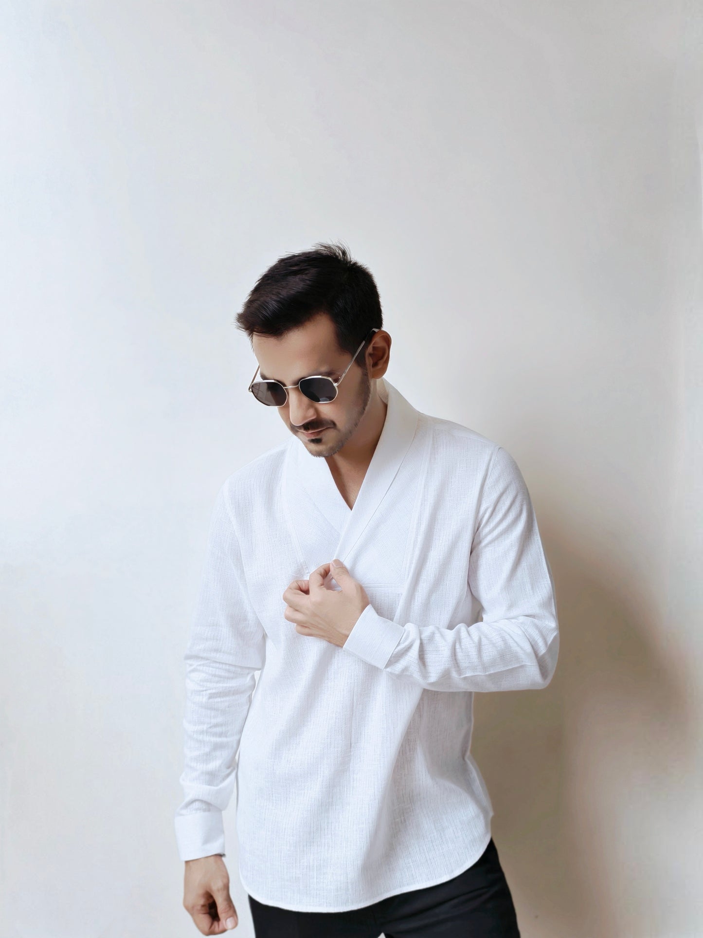 Men's Premium Soft Cotton Cowl Neck Full Sleeves Shirt