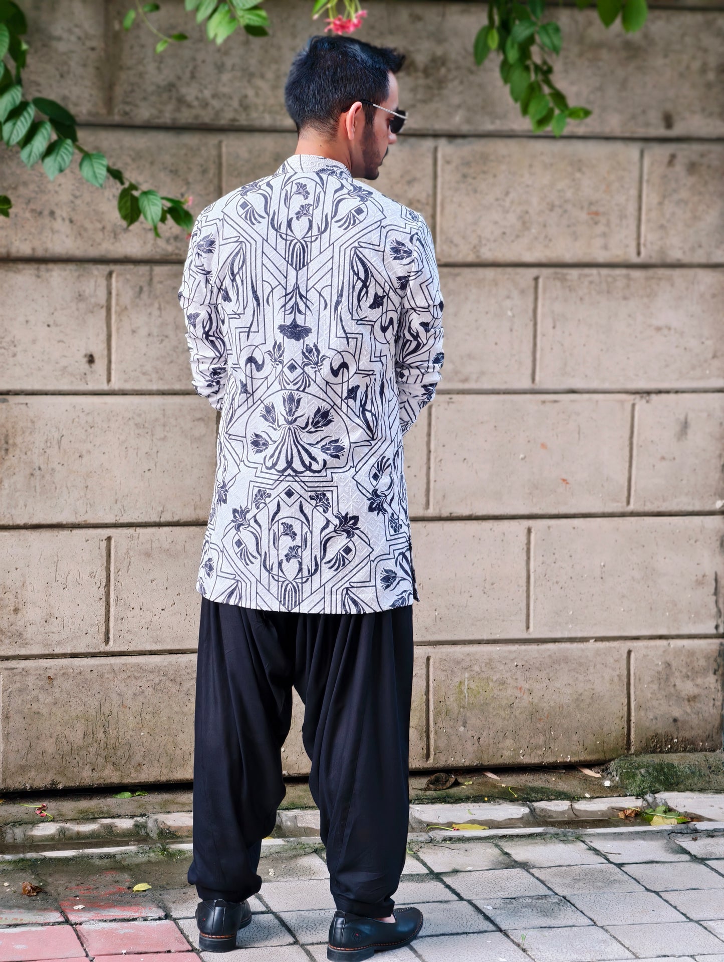 Men’s Designer Printed Kurta with Black Salwar – Ethnic & Festive Wear