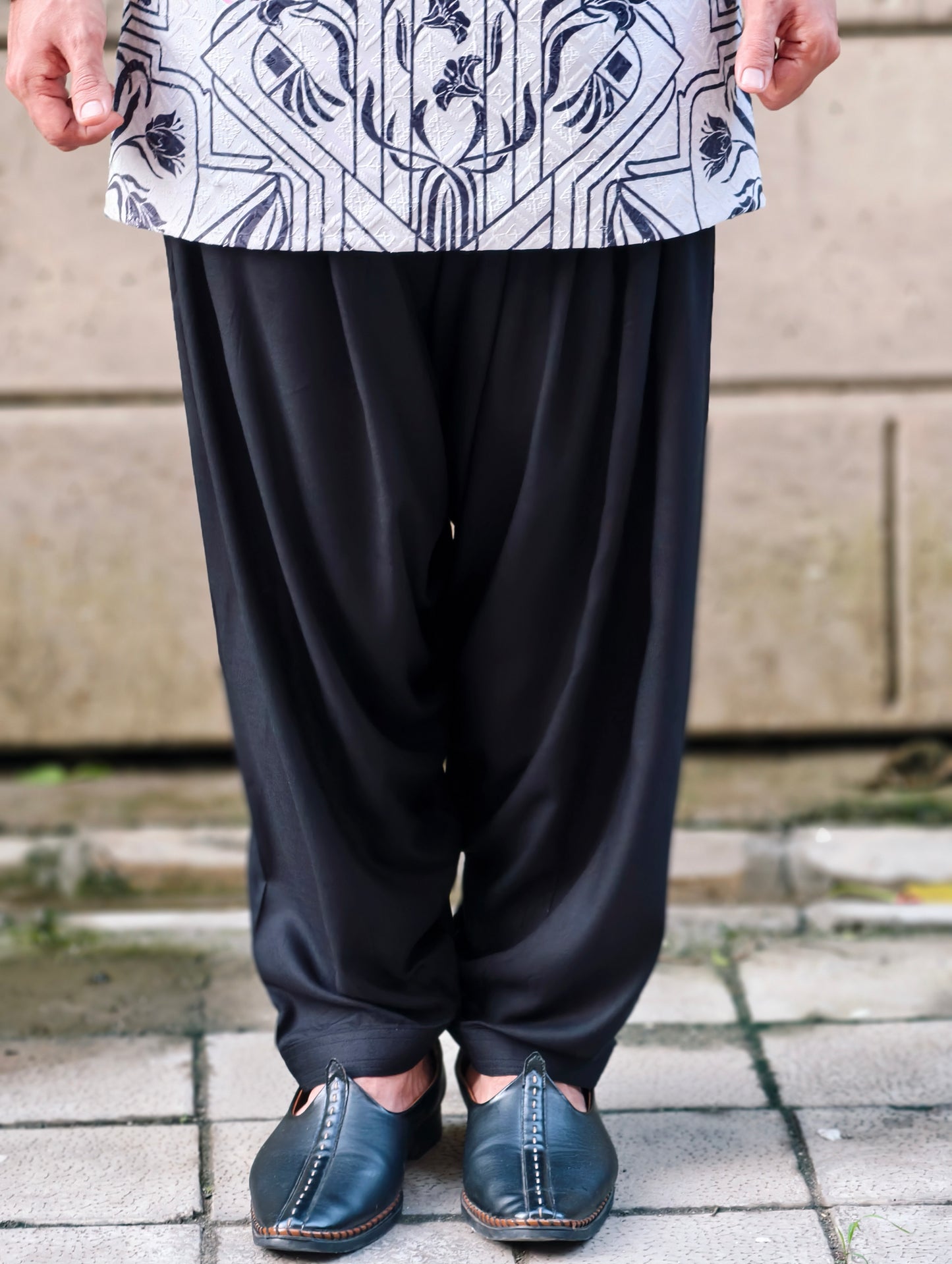 Men’s Designer Printed Kurta with Black Salwar – Ethnic & Festive Wear
