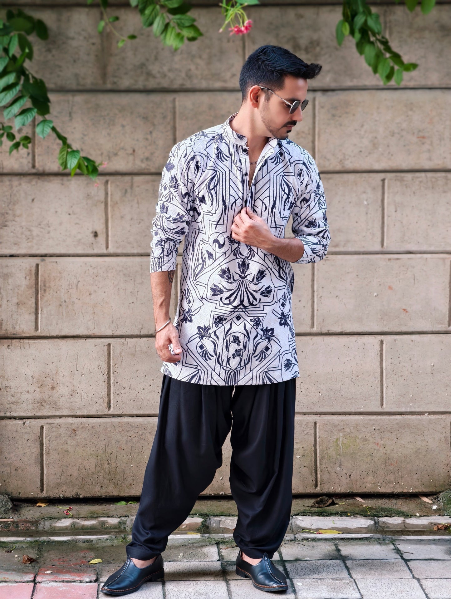 Men’s Designer Printed Kurta with Black Salwar – Ethnic & Festive Wear