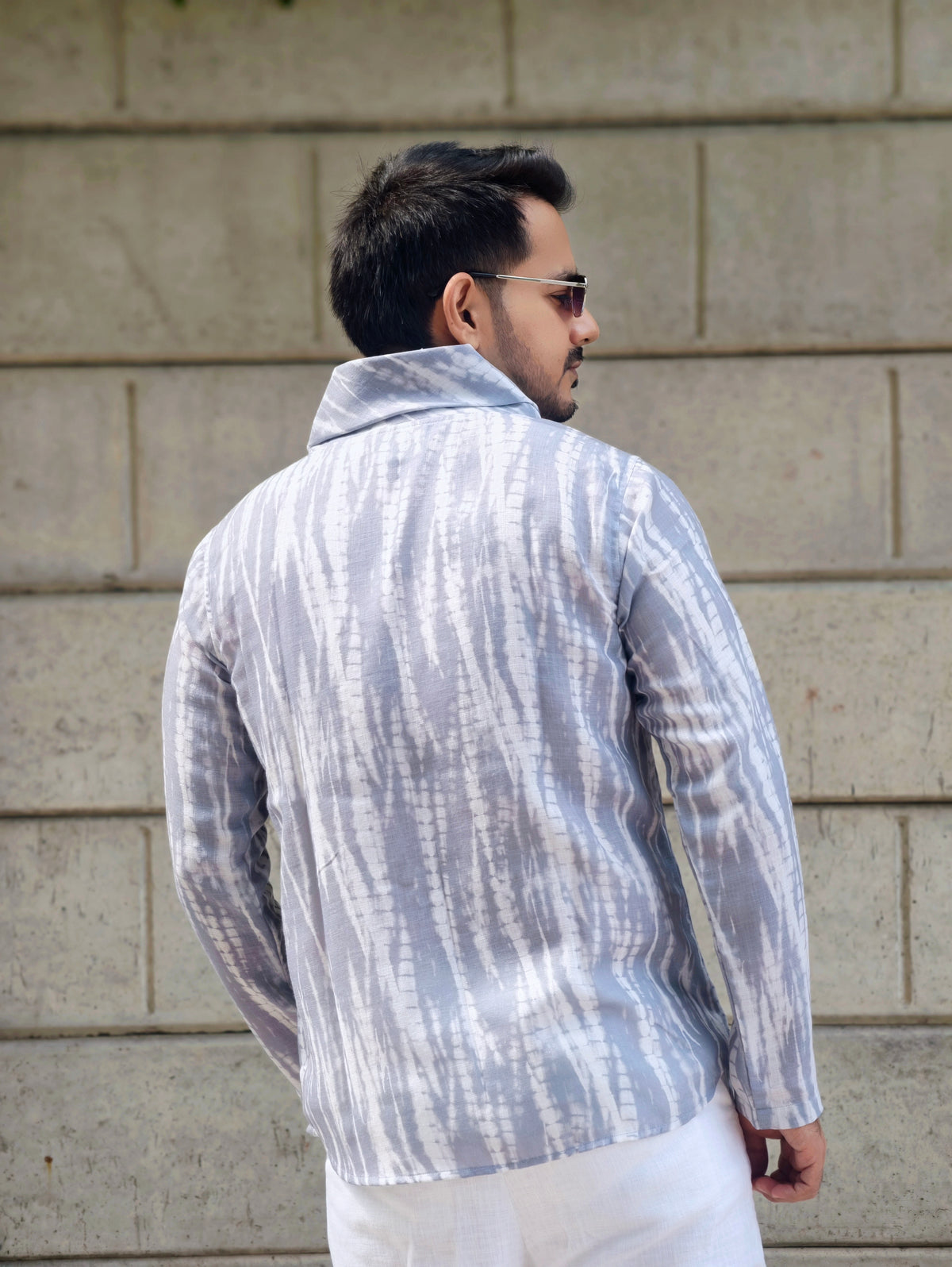 Men’s Grey Tie-Dye Shawl Collar Kurta Shirt