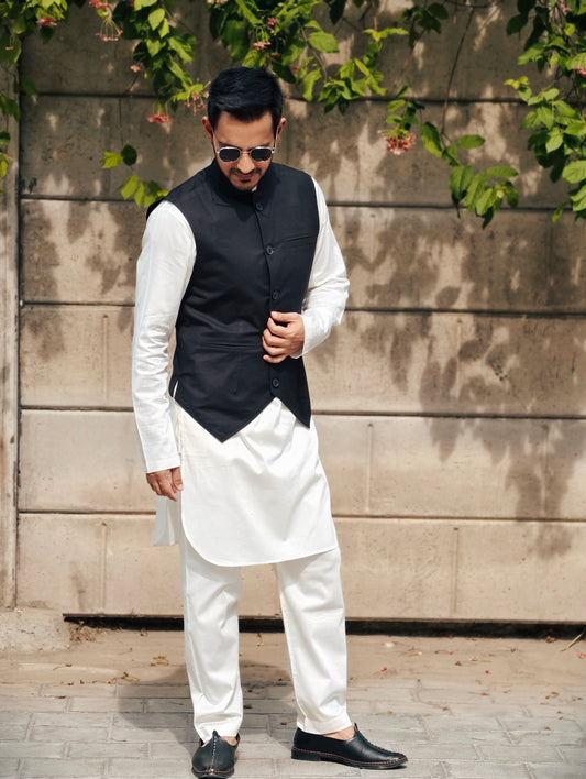 Men’s Classic Black Mandarin-Collar Nehru Jacket