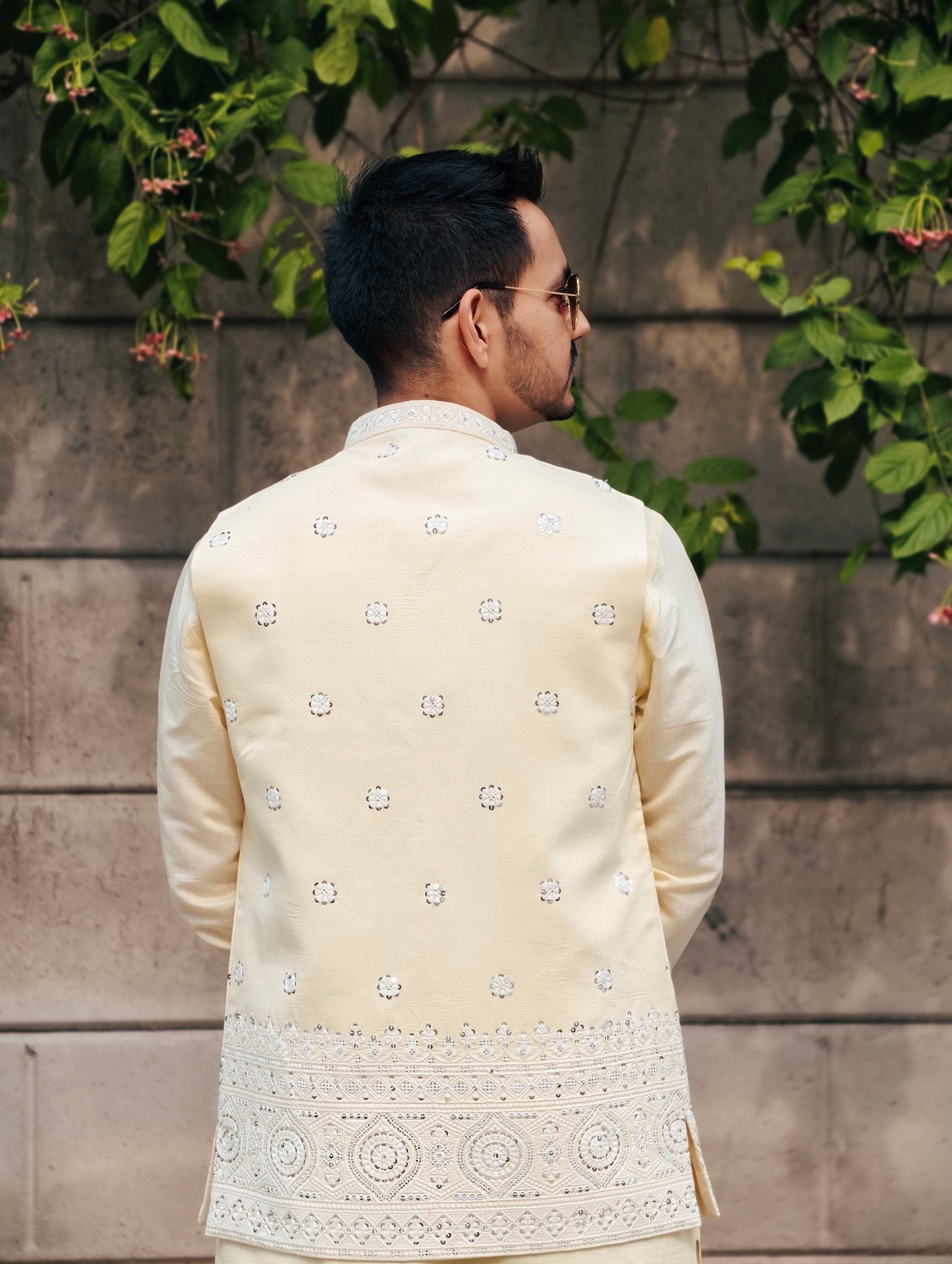 Regal Cream Embroidered Kurta Set with Jacket – Luxe Heritage Collection