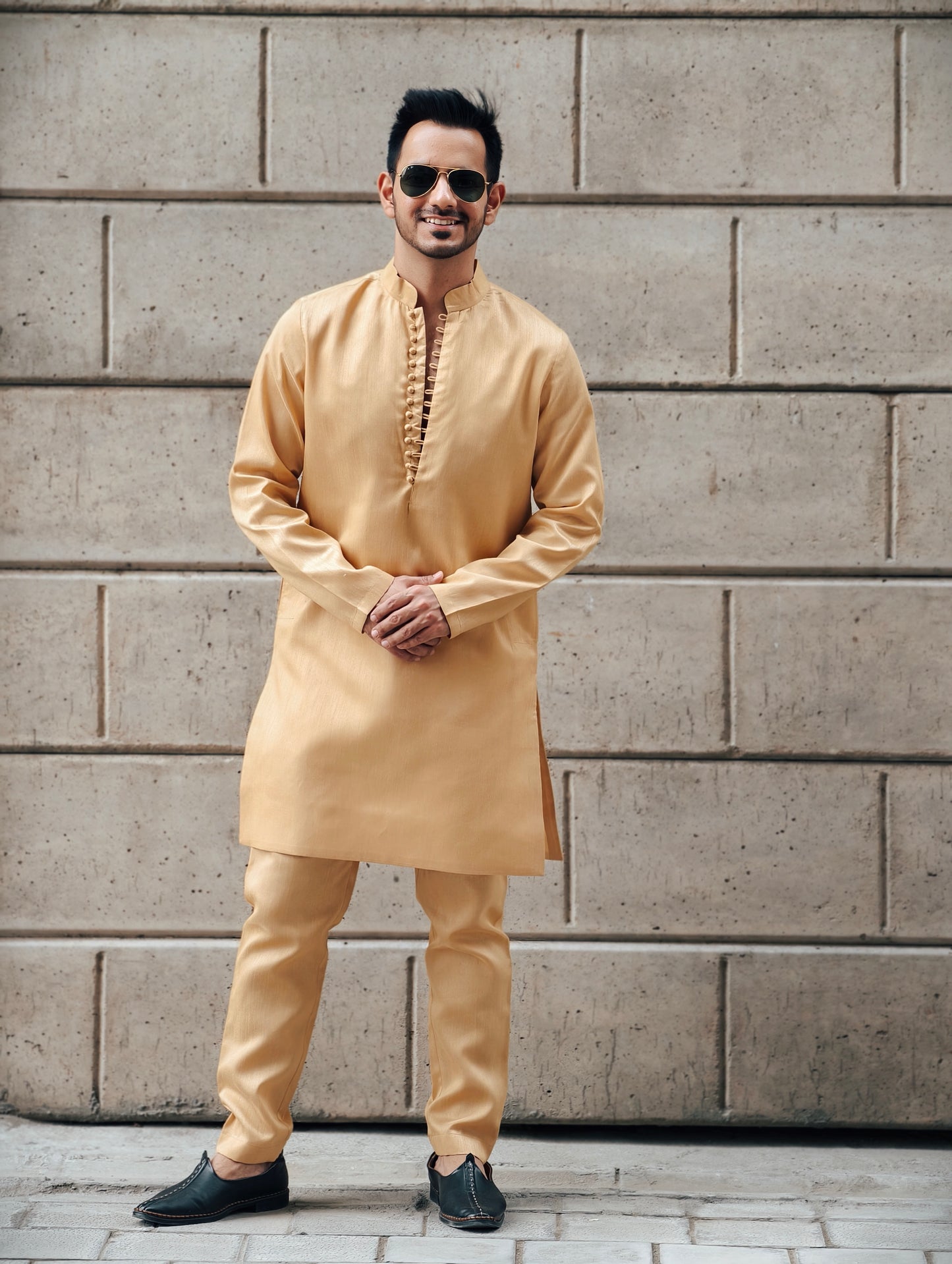 Men's Regal Gold Raw Silk Kurta Pajama