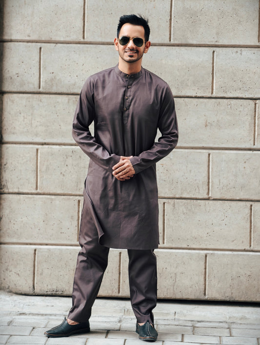 Men's Classic Dark Brown Premium Cotton Kurta Pajama Set