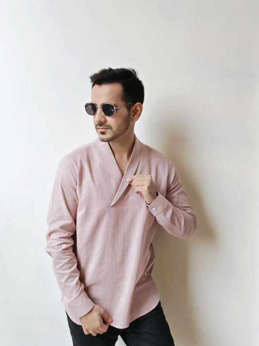Men's Premium Textured Cotton Cowl Neck Shirt