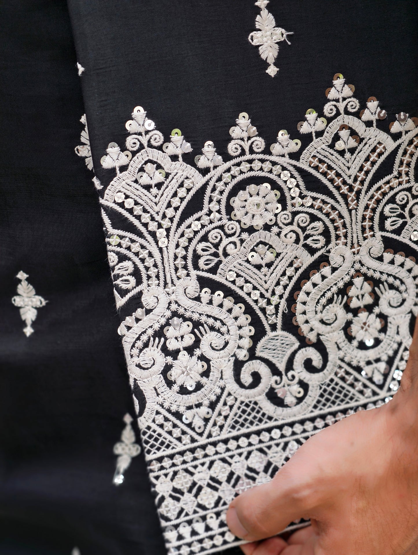 Men's Black Embroidered Kurta Set with Open Jacket – Luxe Heritage Collection