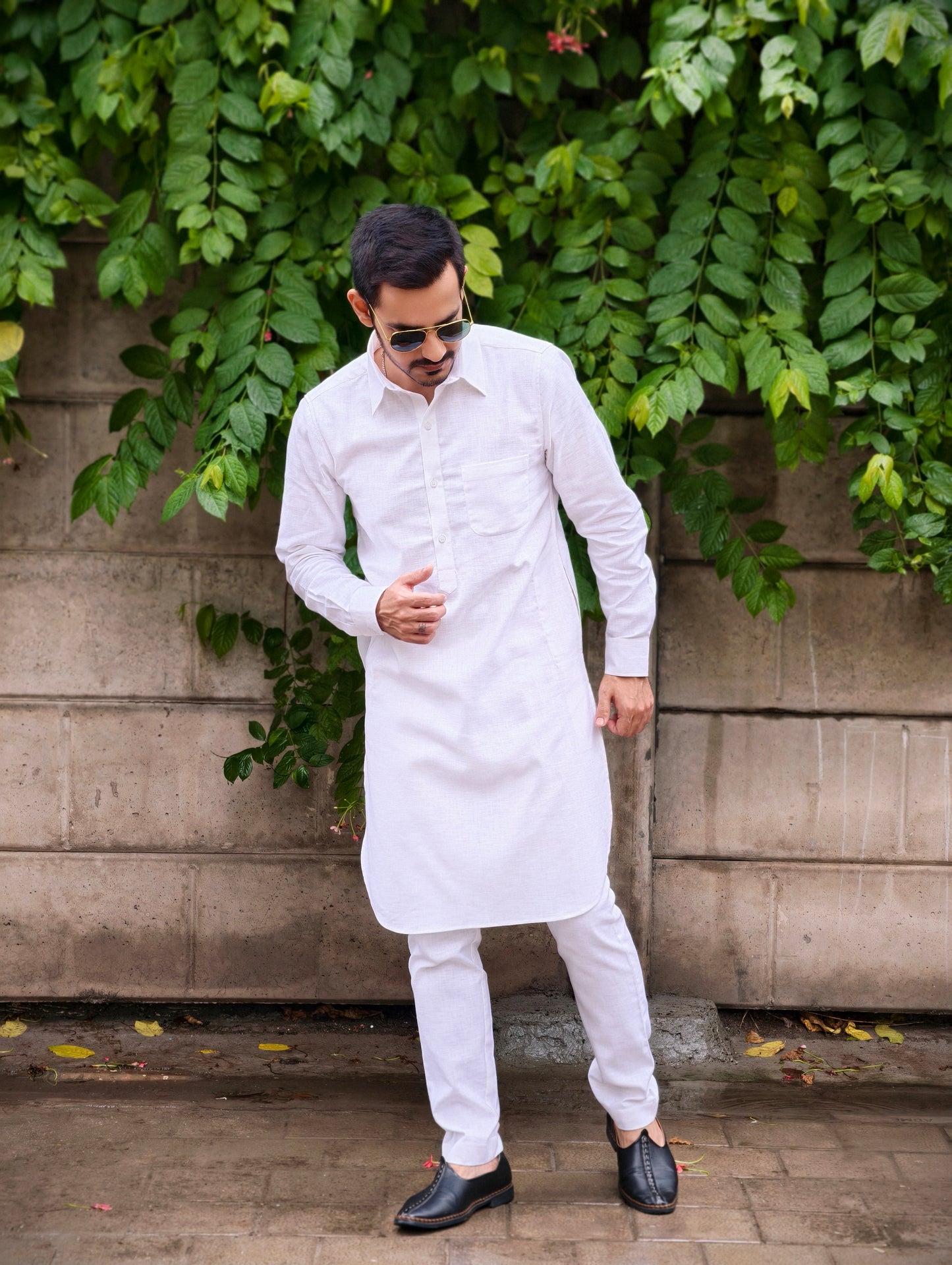 Men’s Classic White Premium Textured Cotton Kurta Pajama Set