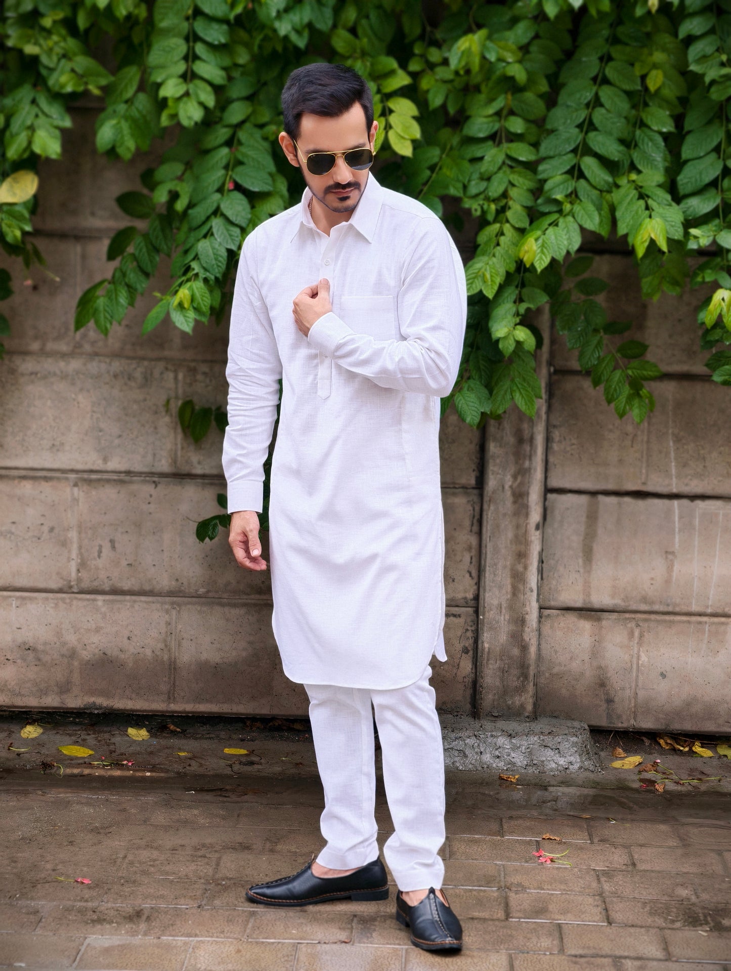 Men’s Classic White Premium Textured Cotton Kurta Pajama Set