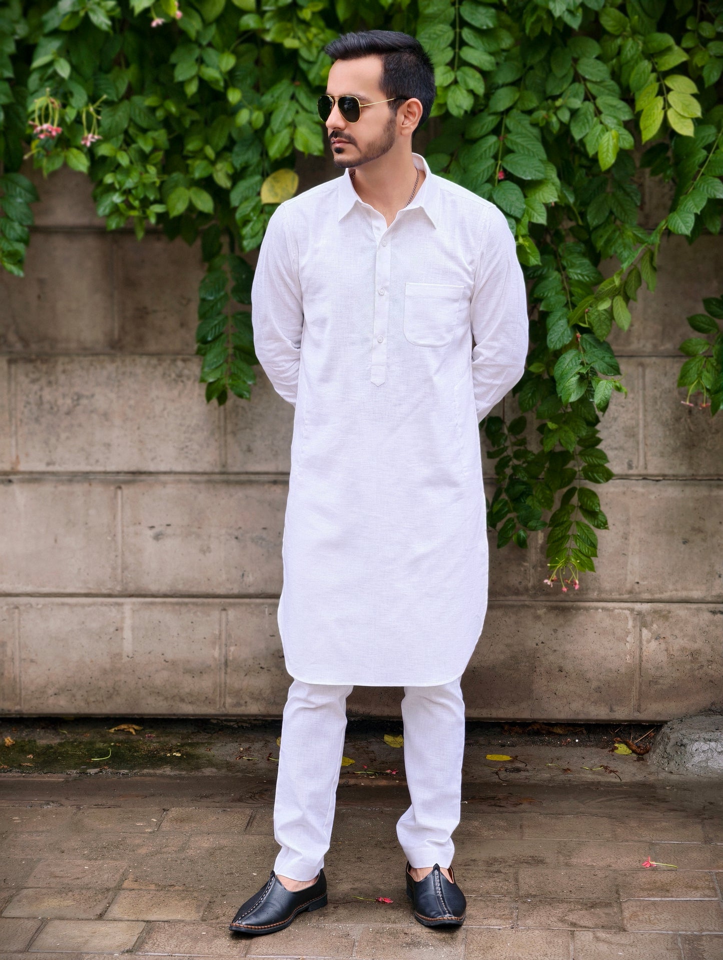 Men’s Classic White Premium Textured Cotton Kurta Pajama Set