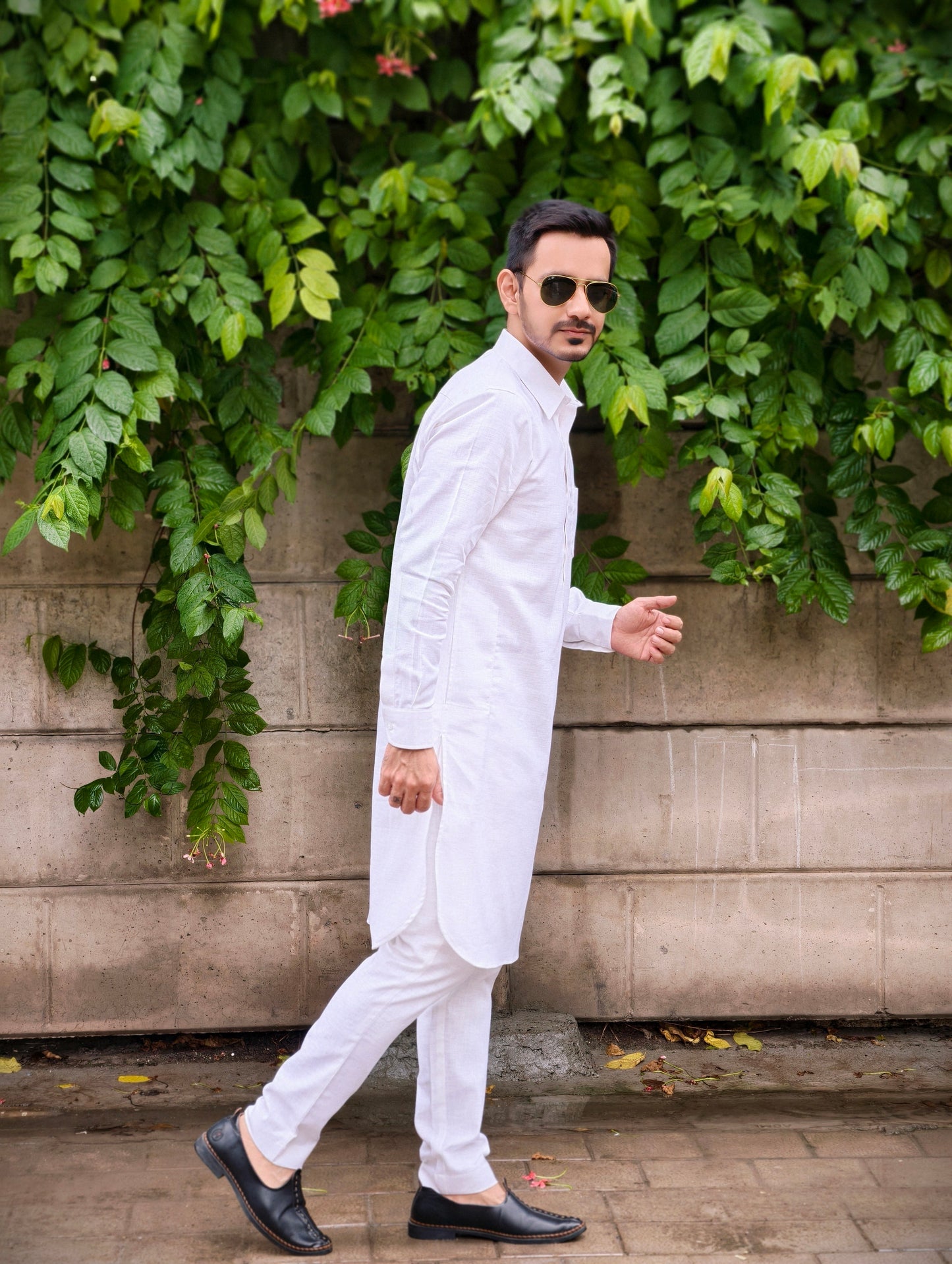Men’s Classic White Premium Textured Cotton Kurta Pajama Set