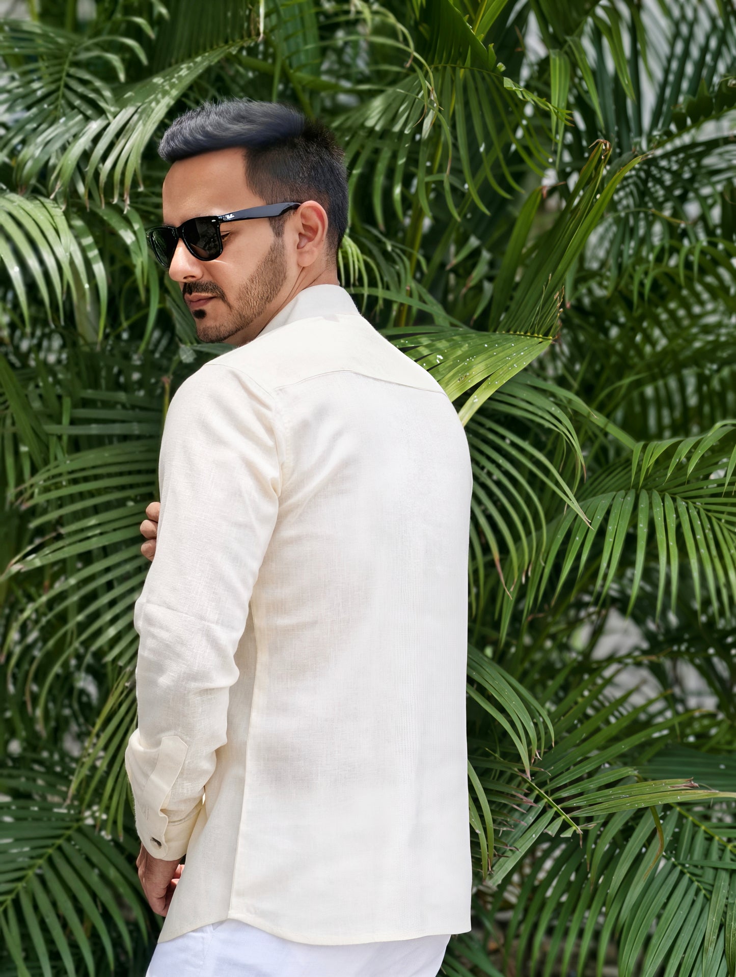 Men's Mandarin Looped Button Linen Cotton Shirt