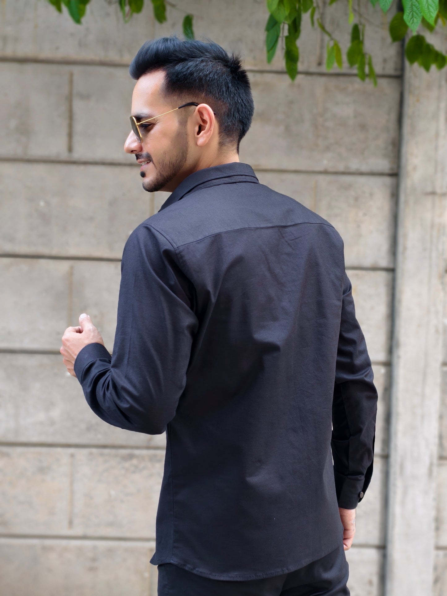 Men’s Black Double Collar Pintex Button-Down Shirt | Slim Fit Party & Office Wear