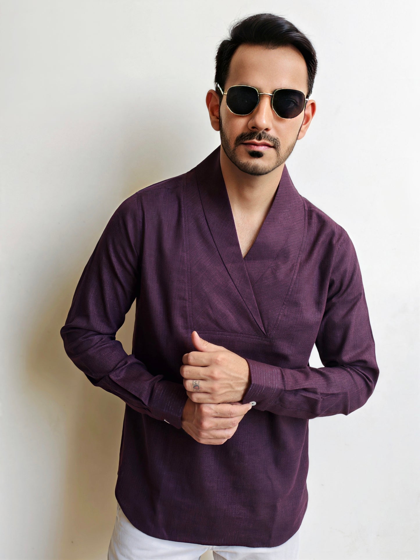 Men's Premium Textured Cotton Cowl Neck Shirt