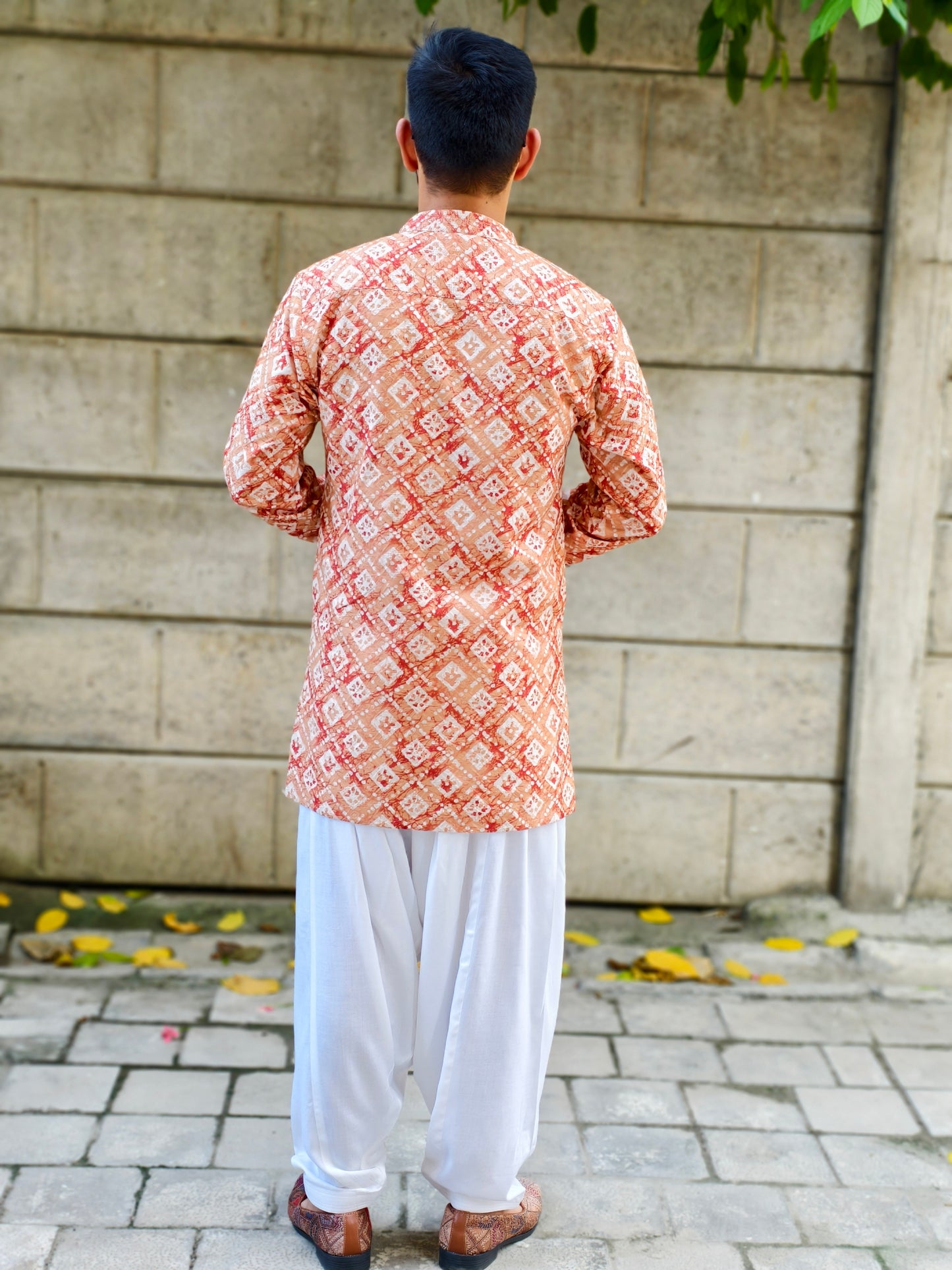 Men’s Split Neck Traditional Diamond Print Kurta Dhoti Set | Ethnic & Festive Wear