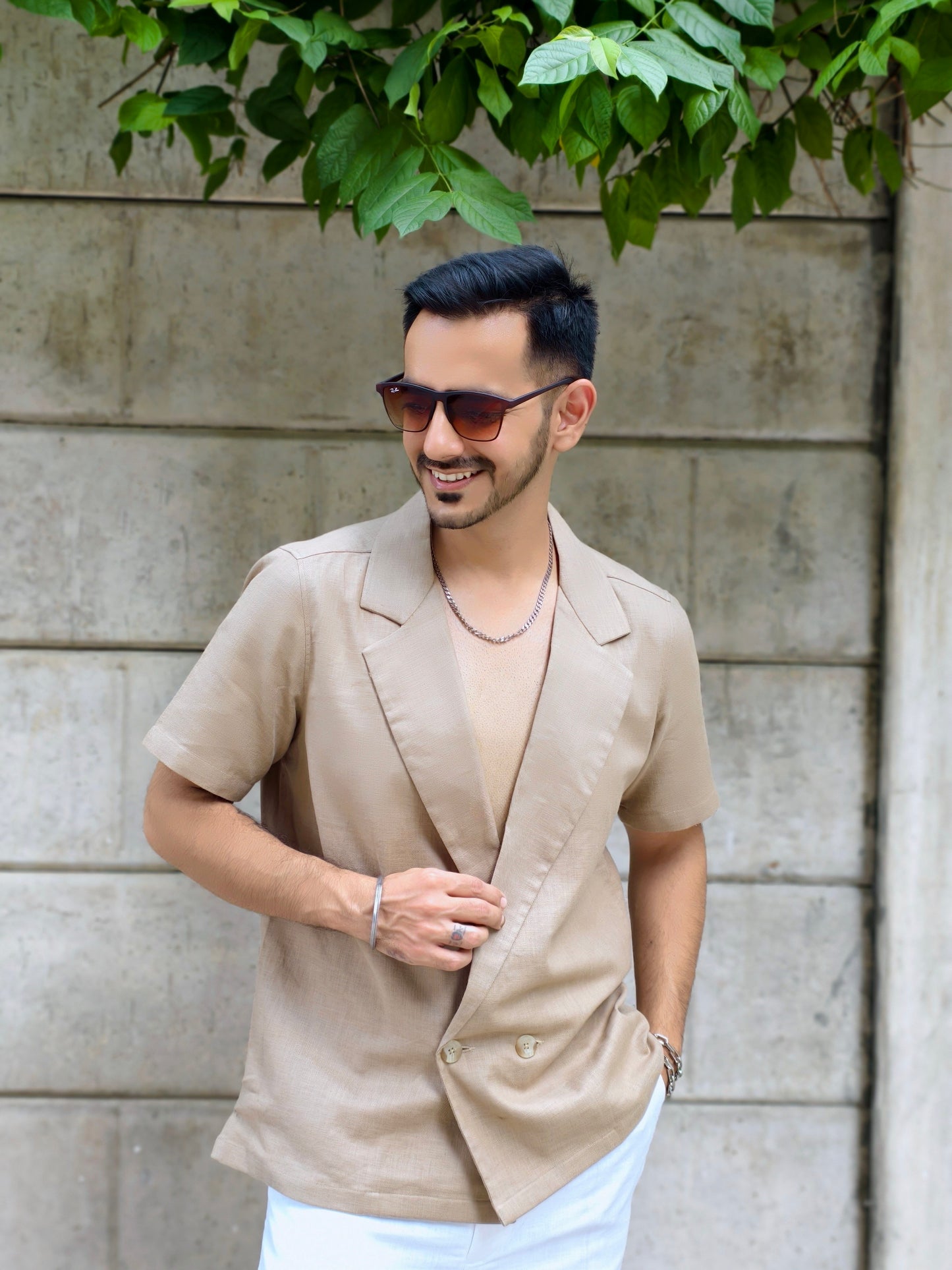 Men’s Khaki Double-Breasted Blazer Shirt | Stylish Summer Outfit | Casual & Party Wear