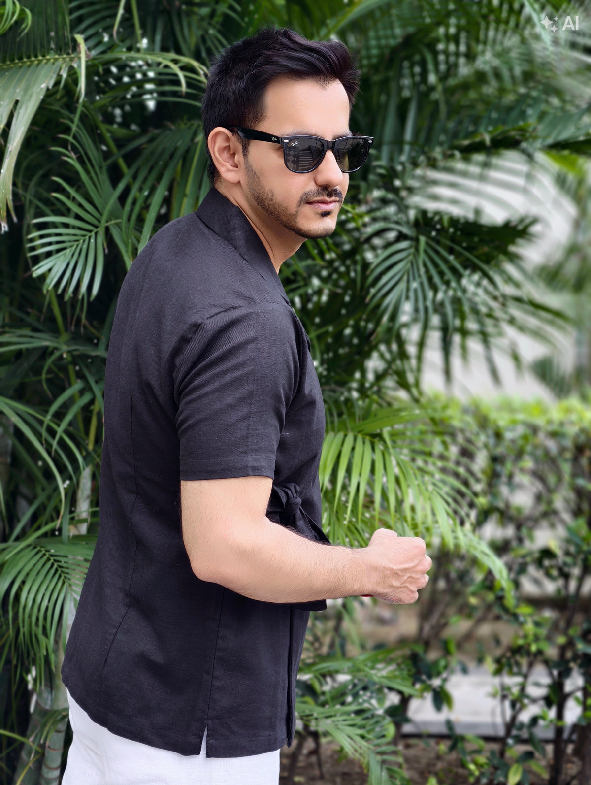 Men’s Black Wrapped Jacket Style Knot Shirt