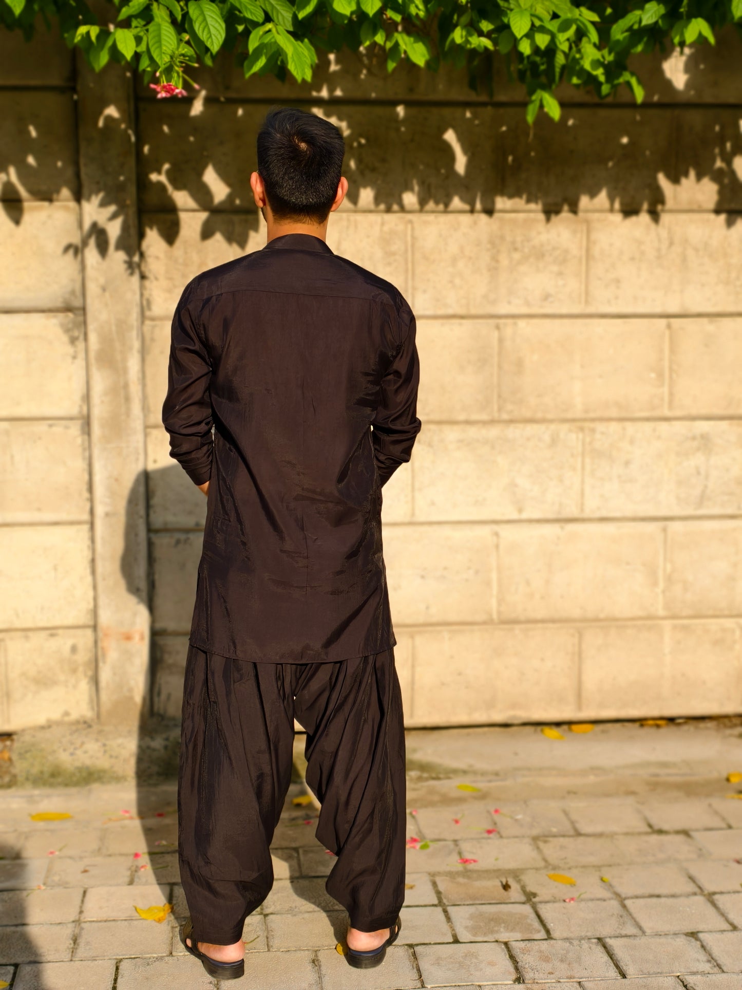 Men’s Black Designer Kurta Set with Pleated Dhoti Pants and Open Jacket