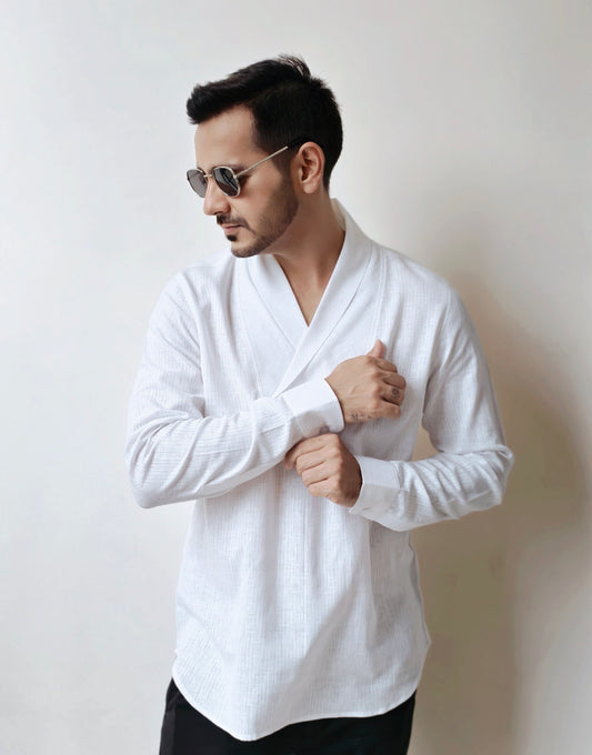 Men's Premium Textured Cotton Cowl Neck Shirt