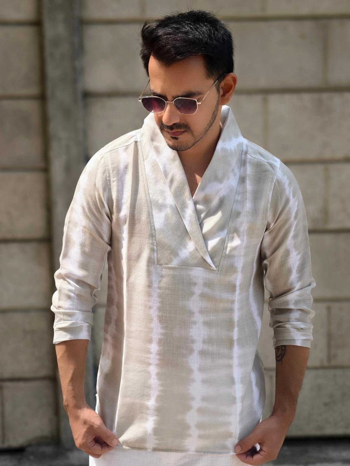 Men’s Pista Tie-Dye Shawl Collar Kurta Shirt