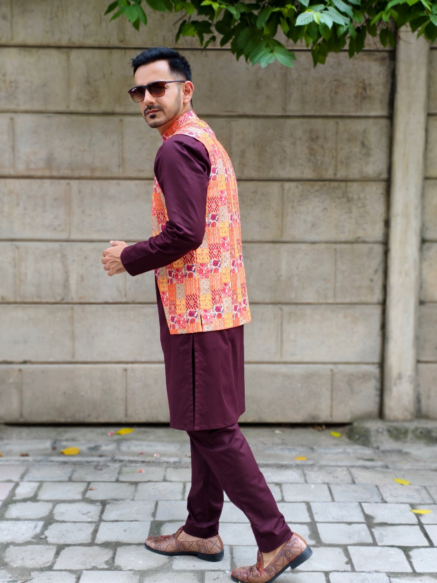 Men’s Multicolor Printed Asymmetrical Nehru Jacket | Festive & Wedding Ethnic Waistcoat for Kurta Pajama