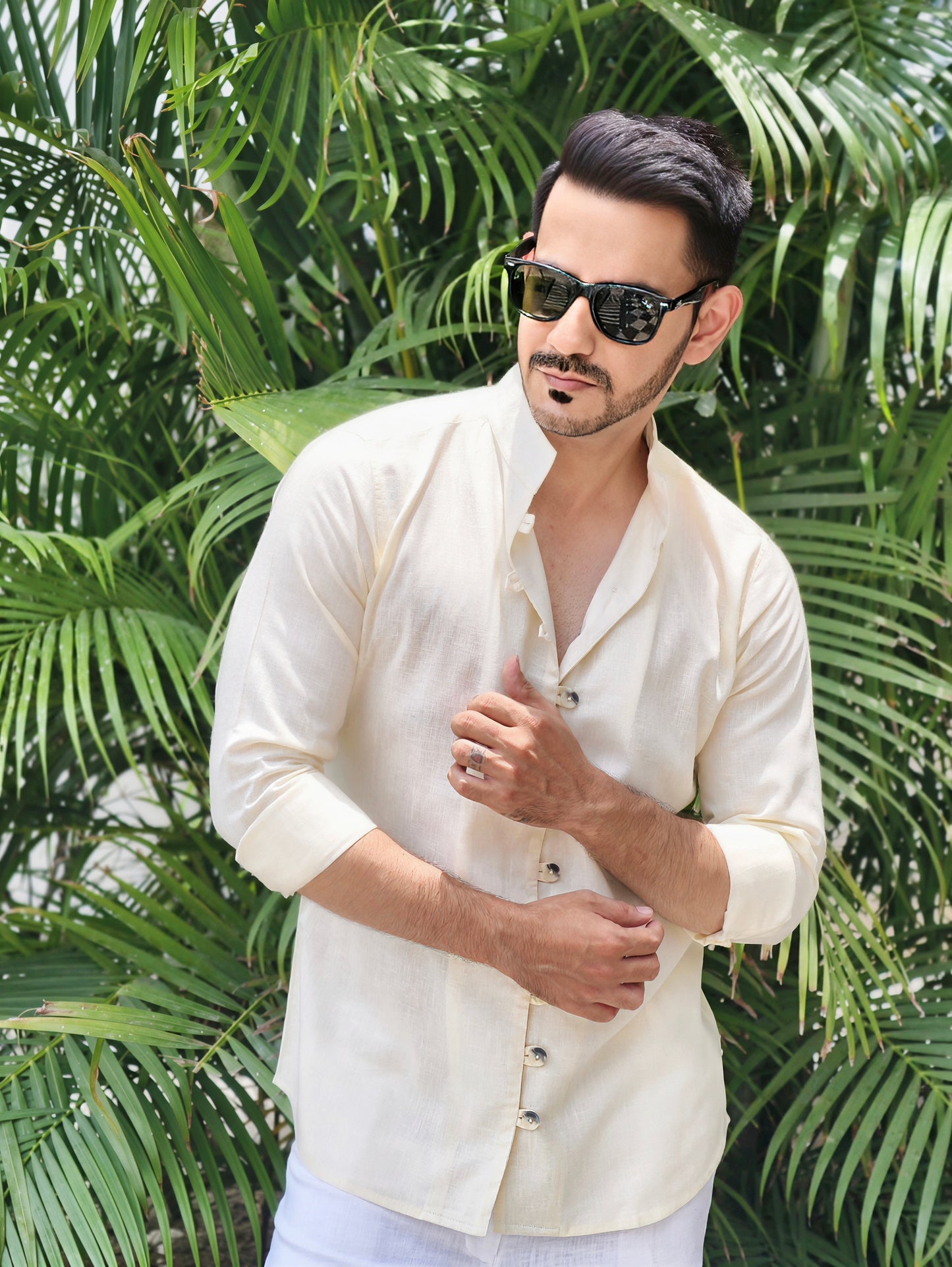 Men's Mandarin Looped Button Linen Cotton Shirt