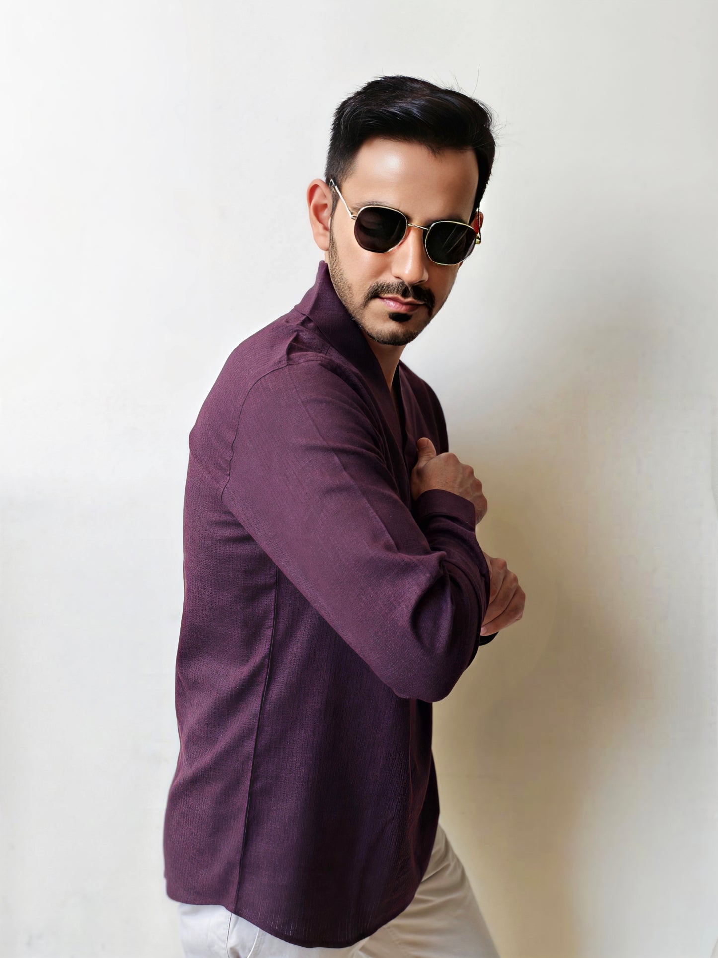 Men's Premium Textured Cotton Cowl Neck Shirt