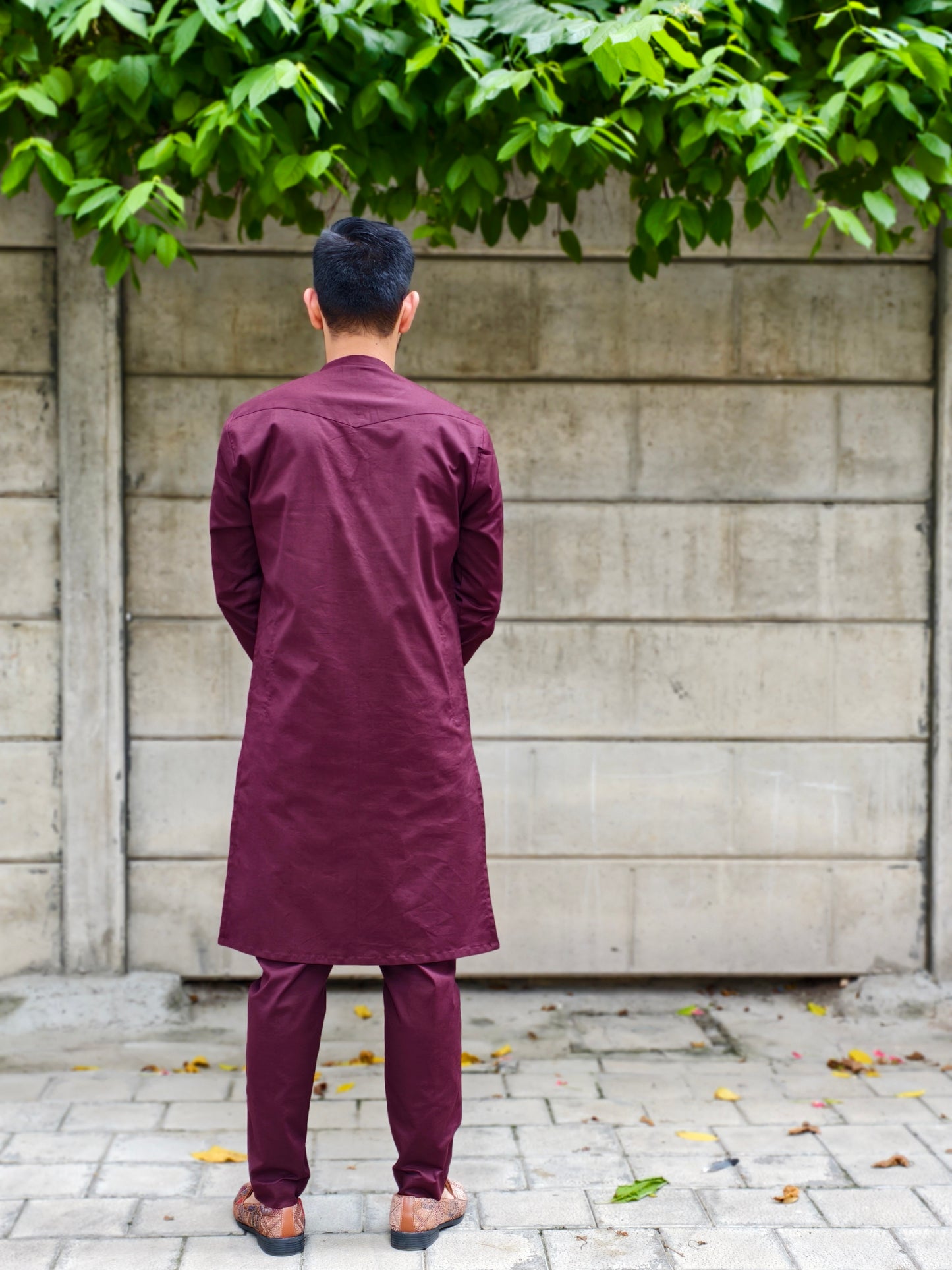 Men’s Solid Maroon Mandarin Collar Kurta Pajama Set | Ethnic Wear for Wedding, Festive & Party
