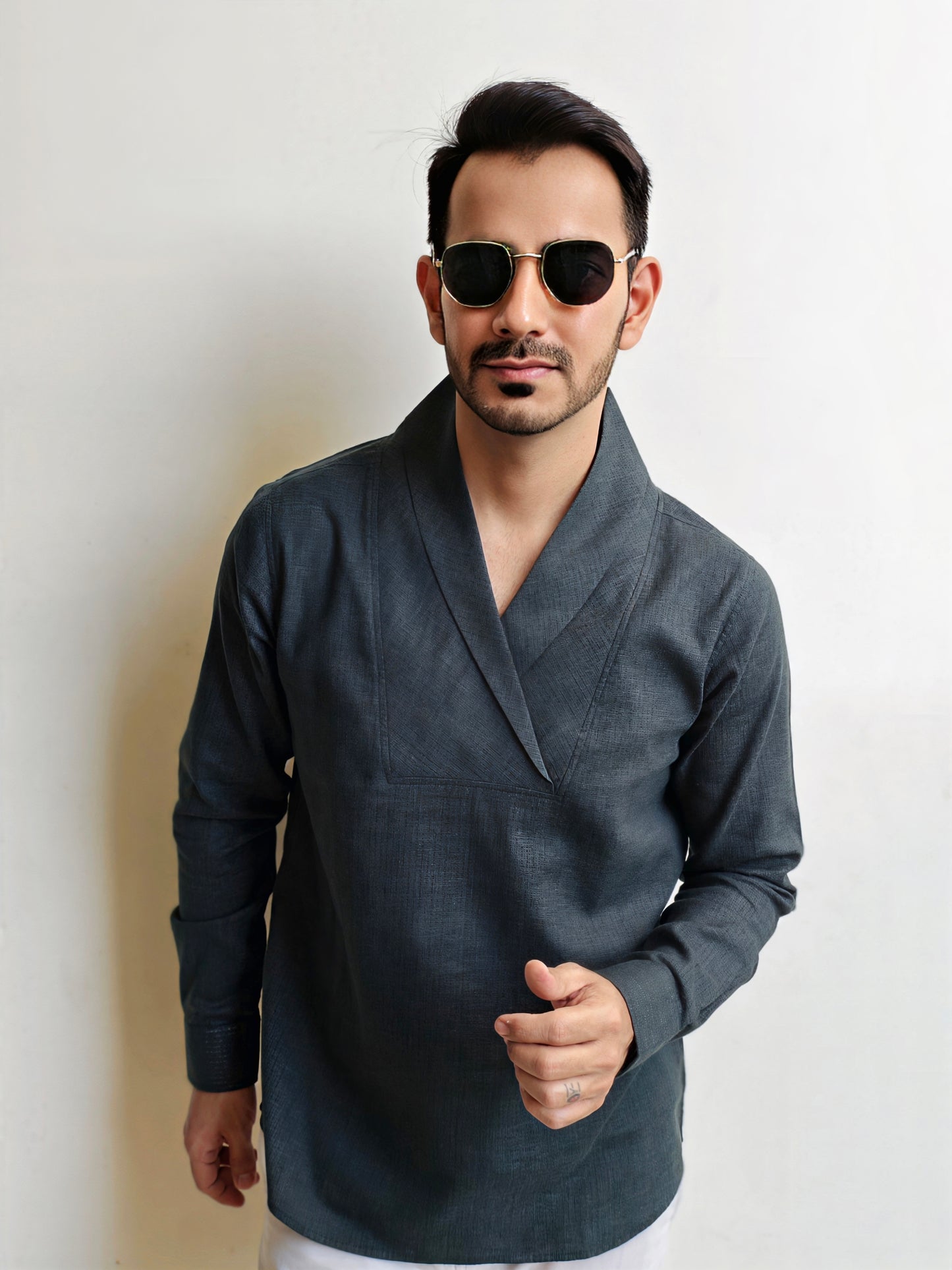 Men's Premium Textured Cotton Cowl Neck Shirt