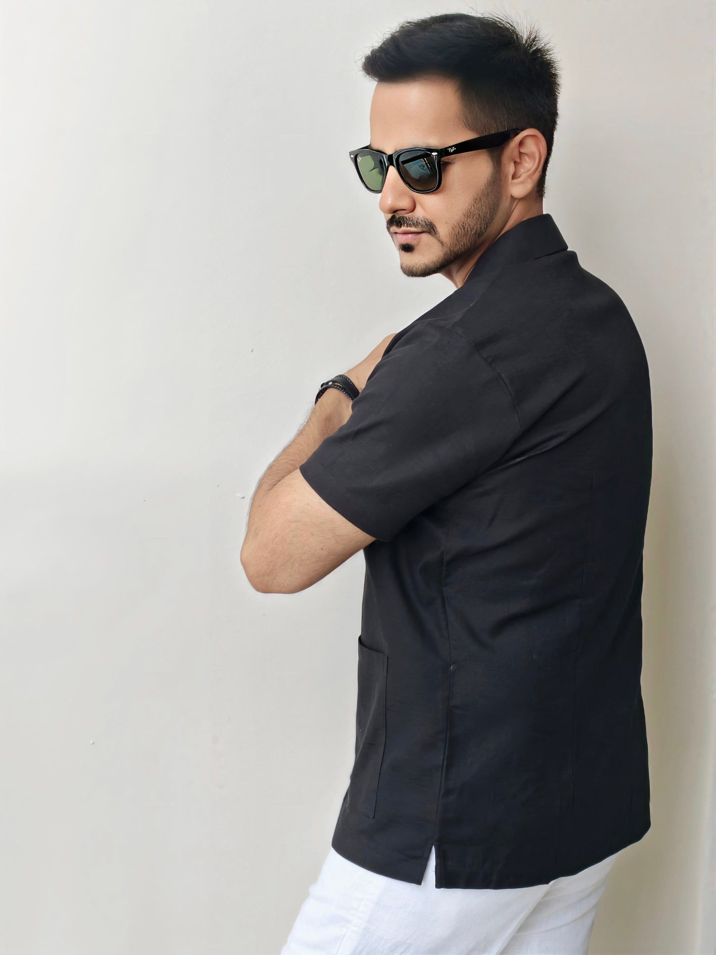 Men’s Black Wrapped Jacket Style Knot Shirt