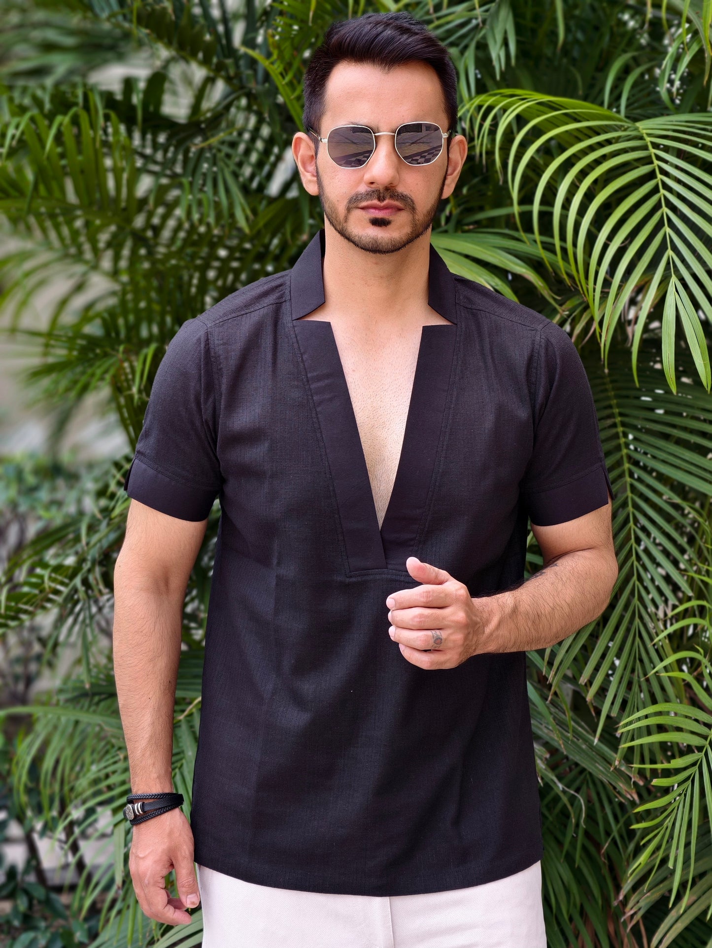 Men’s Black Bold V-Neck Resort Shirt
