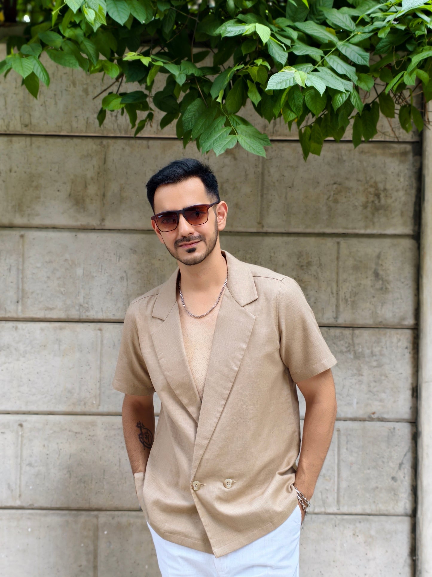 Men’s Khaki Double-Breasted Blazer Shirt | Stylish Summer Outfit | Casual & Party Wear