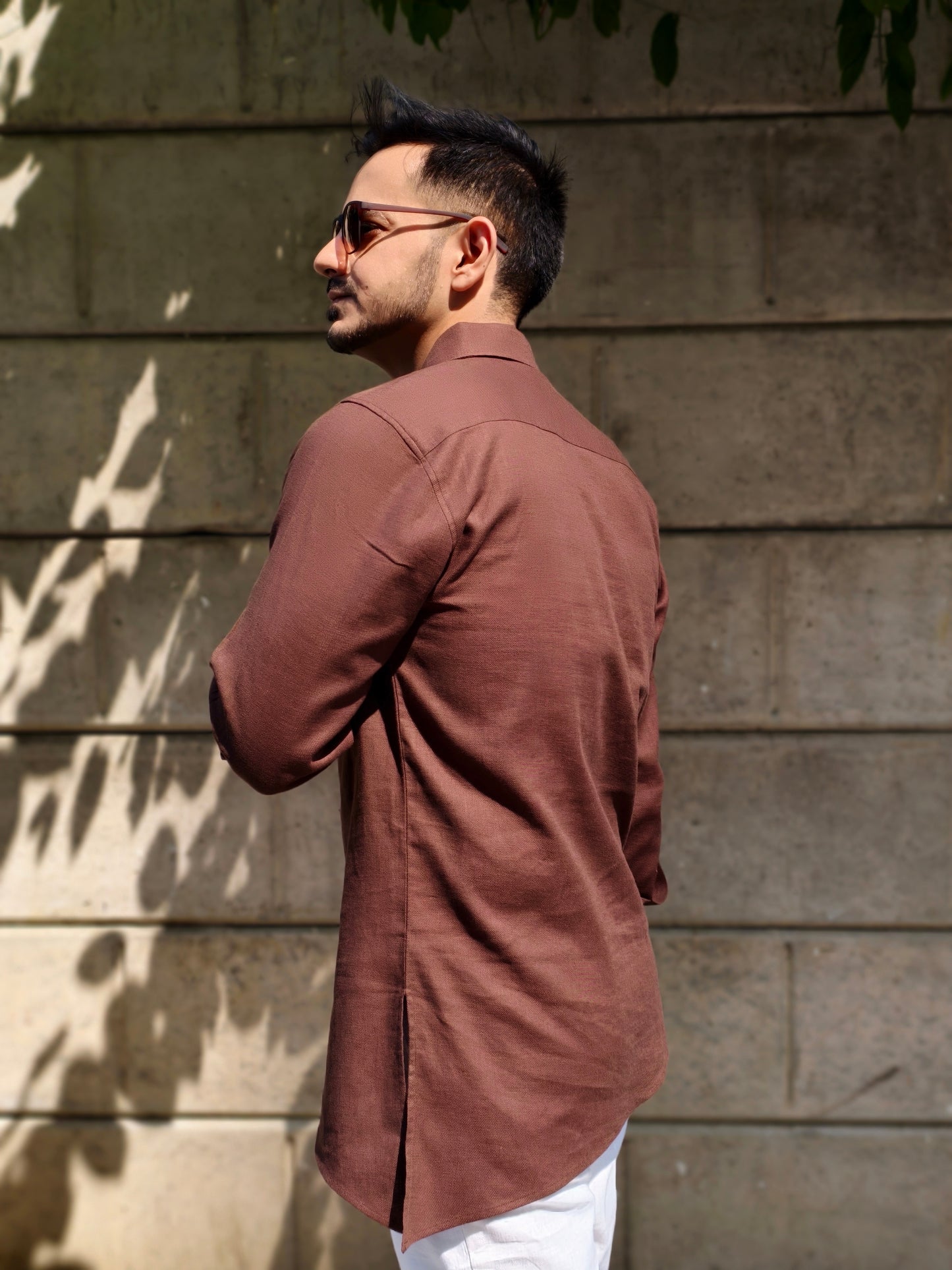 Men’s Designer Brown Asymmetric Casual Wrap Kurta Shirt | Modern Casual & Party Wear