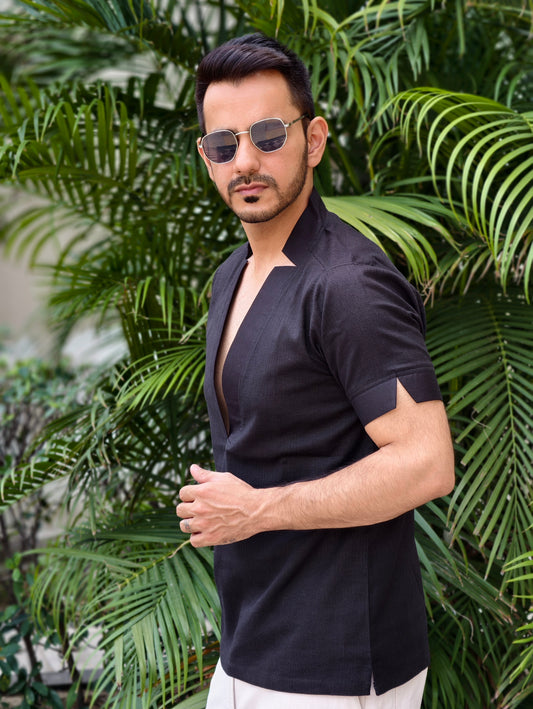 Men’s Black Bold V-Neck Resort Shirt