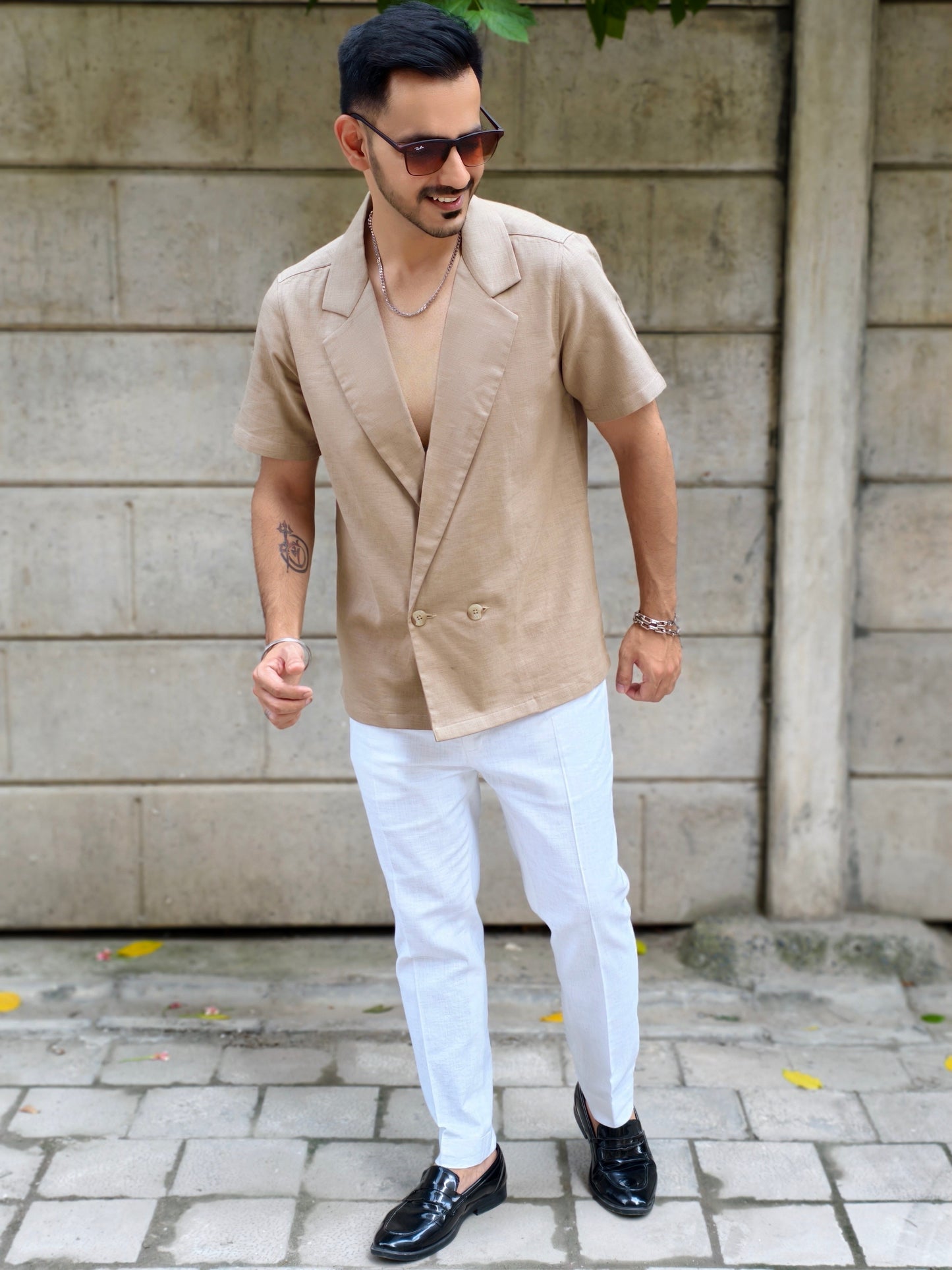 Men’s Khaki Double-Breasted Blazer Shirt | Stylish Summer Outfit | Casual & Party Wear