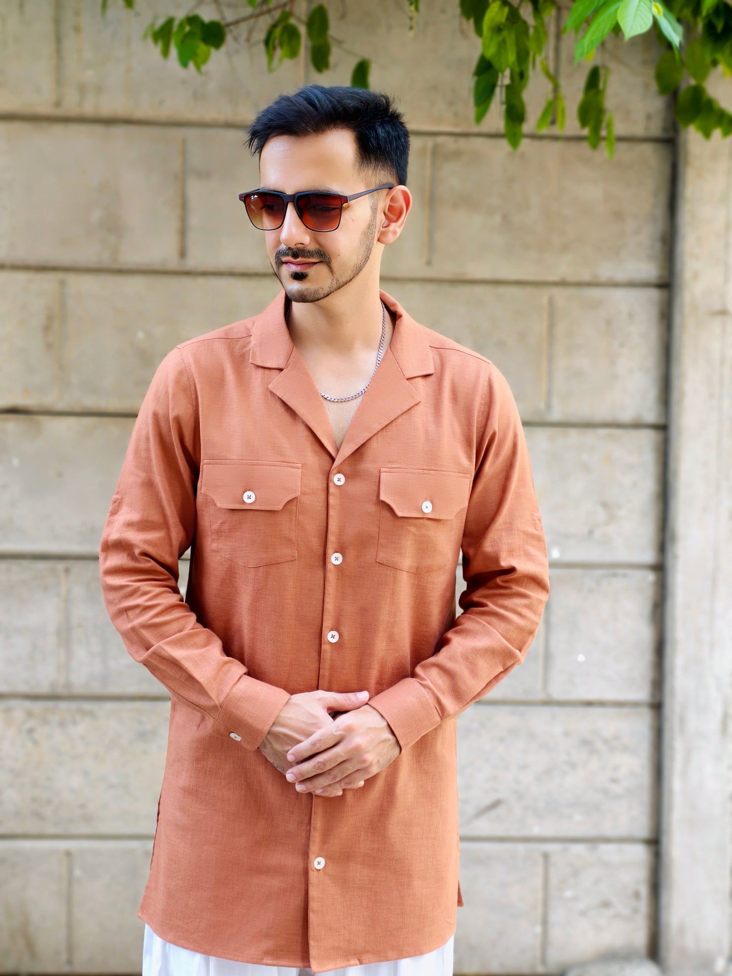 Men’s Coat Collar Rust Brown Button-Down Kurta with White Dhoti Salwar | Ethnic & Festive Wear